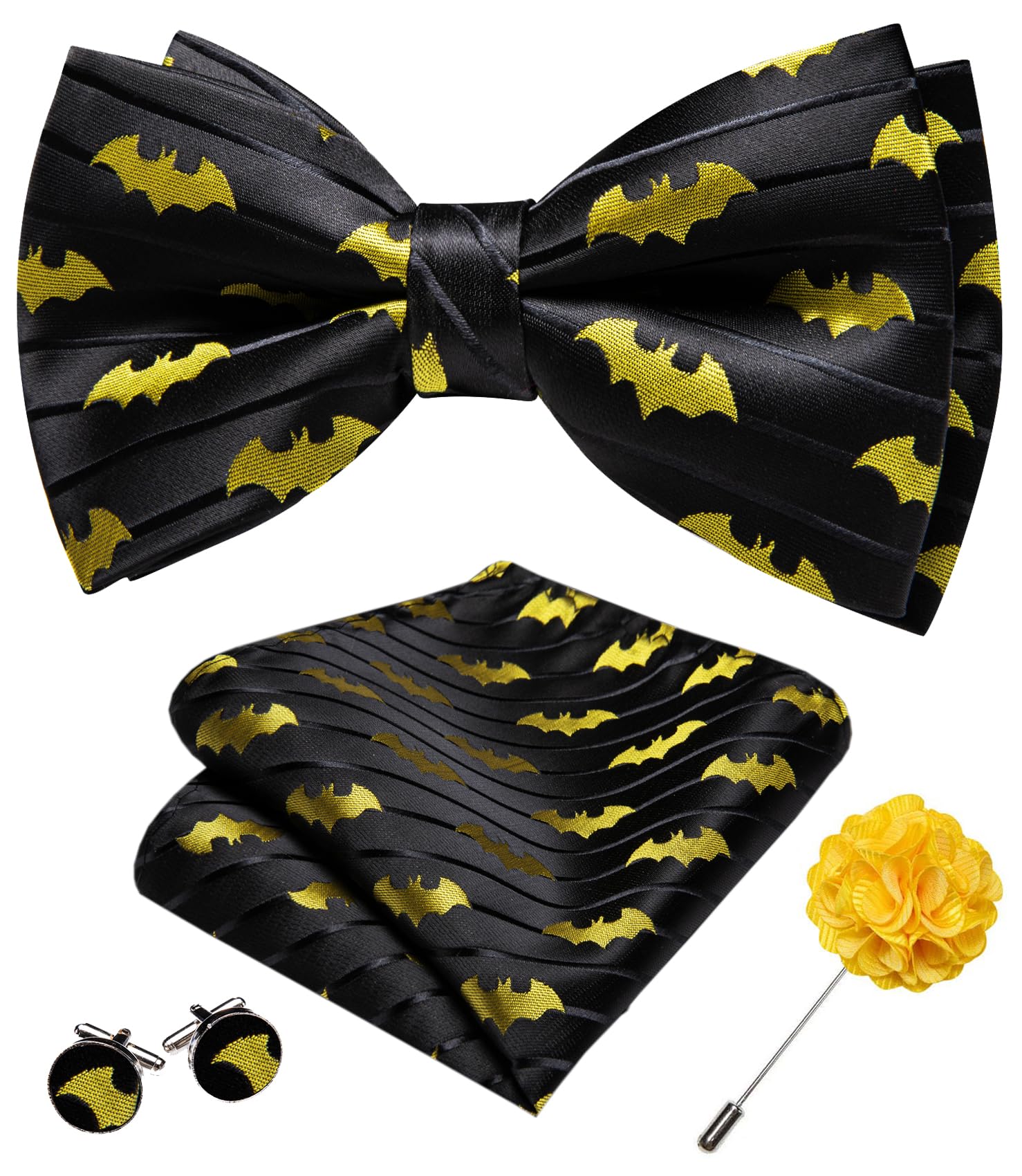 YOHOWA Mens Bow Tie Set Paisley Coloful Pre-tied Bowties Adjustable with Handkerchief Cufflinks Wedding Prom Party