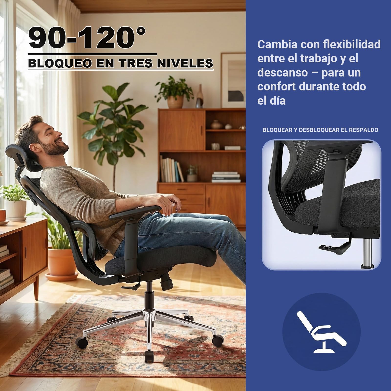 MELOKEA Silla de Oficina Ergonómica 150kg con Asiento de Muelles