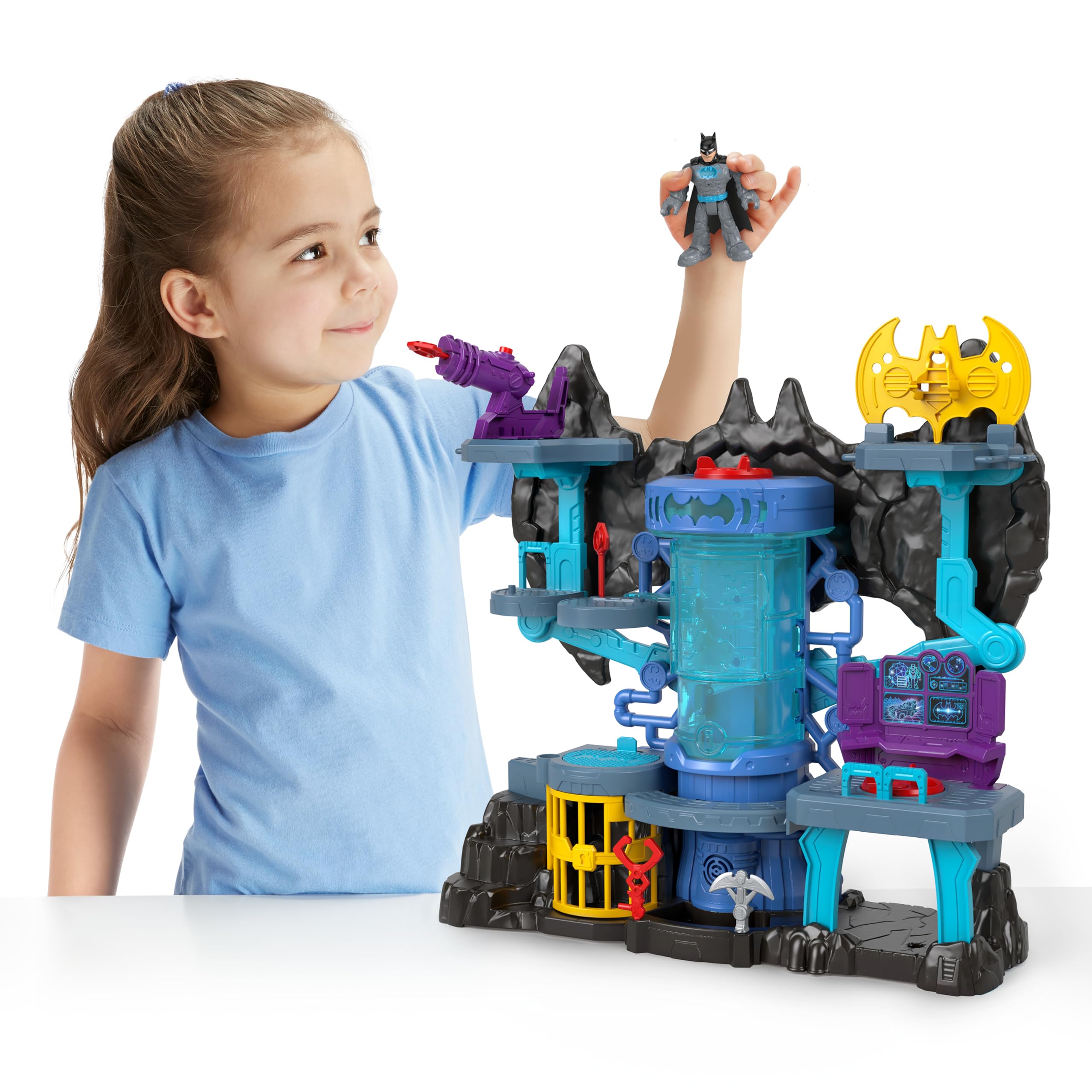 Fisher-Price Imaginext DC Batcueva Bat Tech Casa de Juguete con Luces y Sonidos para Figuras, Incluye 1 muñeco de Batman (Mattel GYV24)
