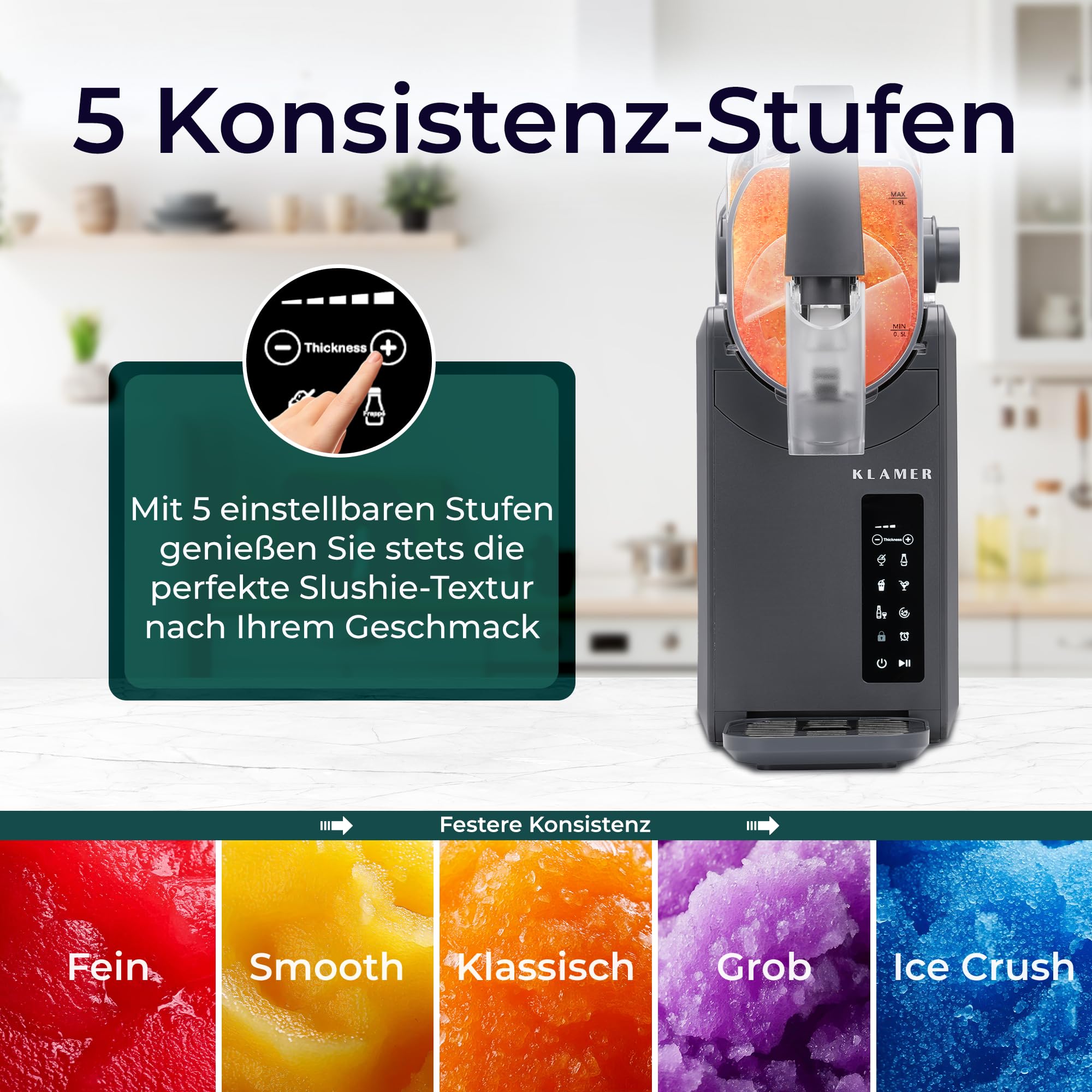 KLAMER Slush Maschine 2,6L mit 5 Programmen Turbo Freeze digitales Rezeptbuch