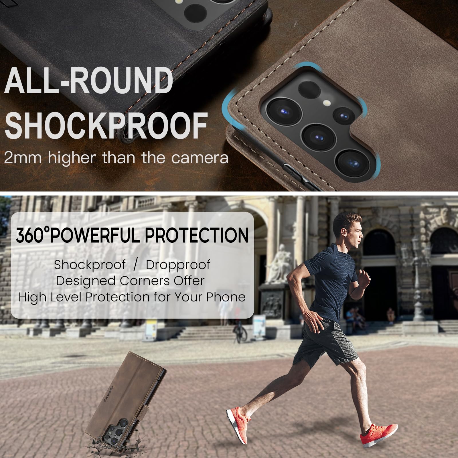 Azororo Cover per Samsung Galaxy S24 Ultra 5G, Premium PU Pelle Custodia, Magnetica Carta Fessura Portafoglio Case, Flip Cavalletto Custodia per Samsung Galaxy S24 Ultra- Caffè