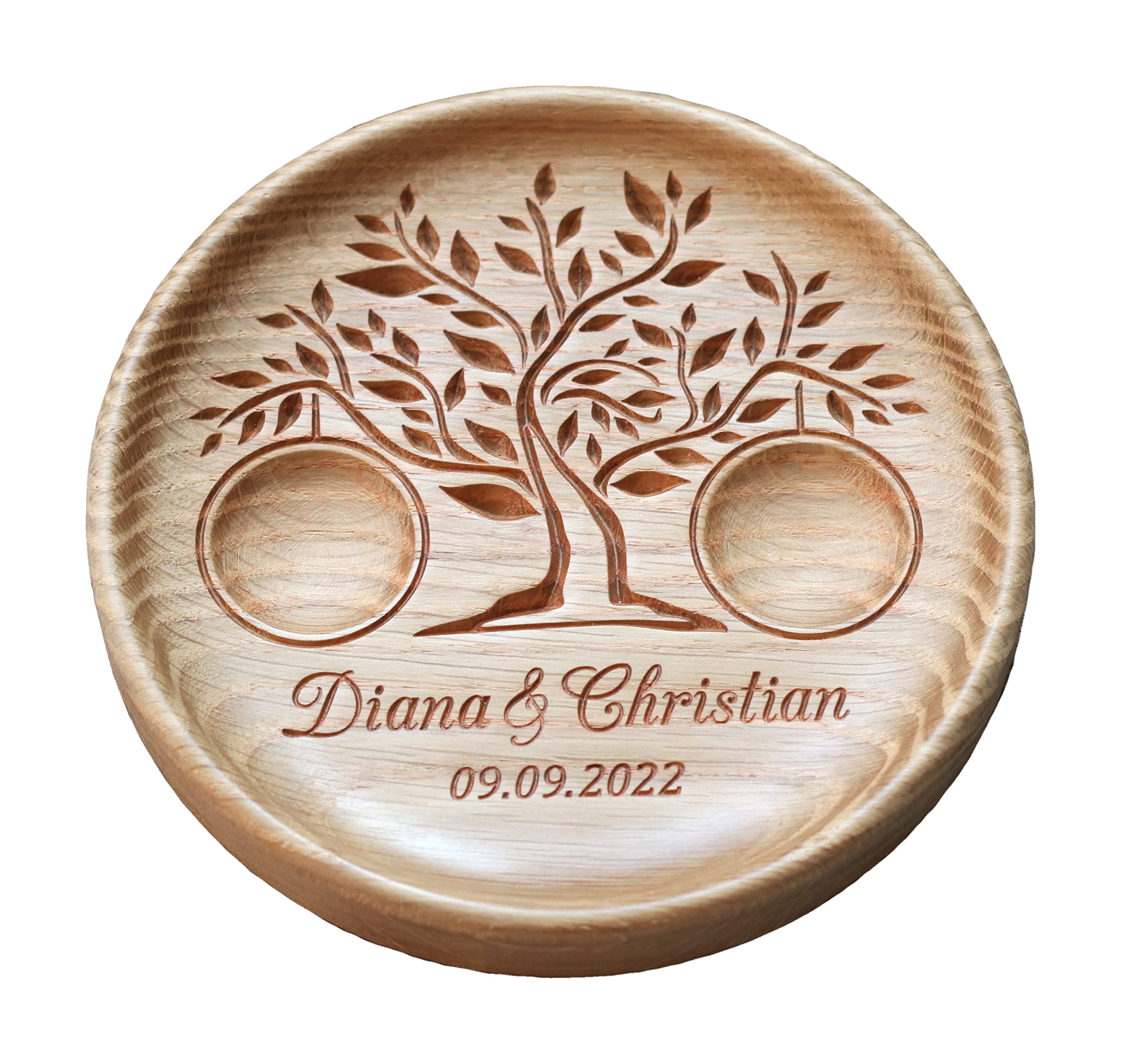 Coussin porte alliance en bois, Boîte de bague de mariage alternative gravés avec les noms et date, cadeau anniversaire mariage, Arbre De La Vie, Tree of Life.