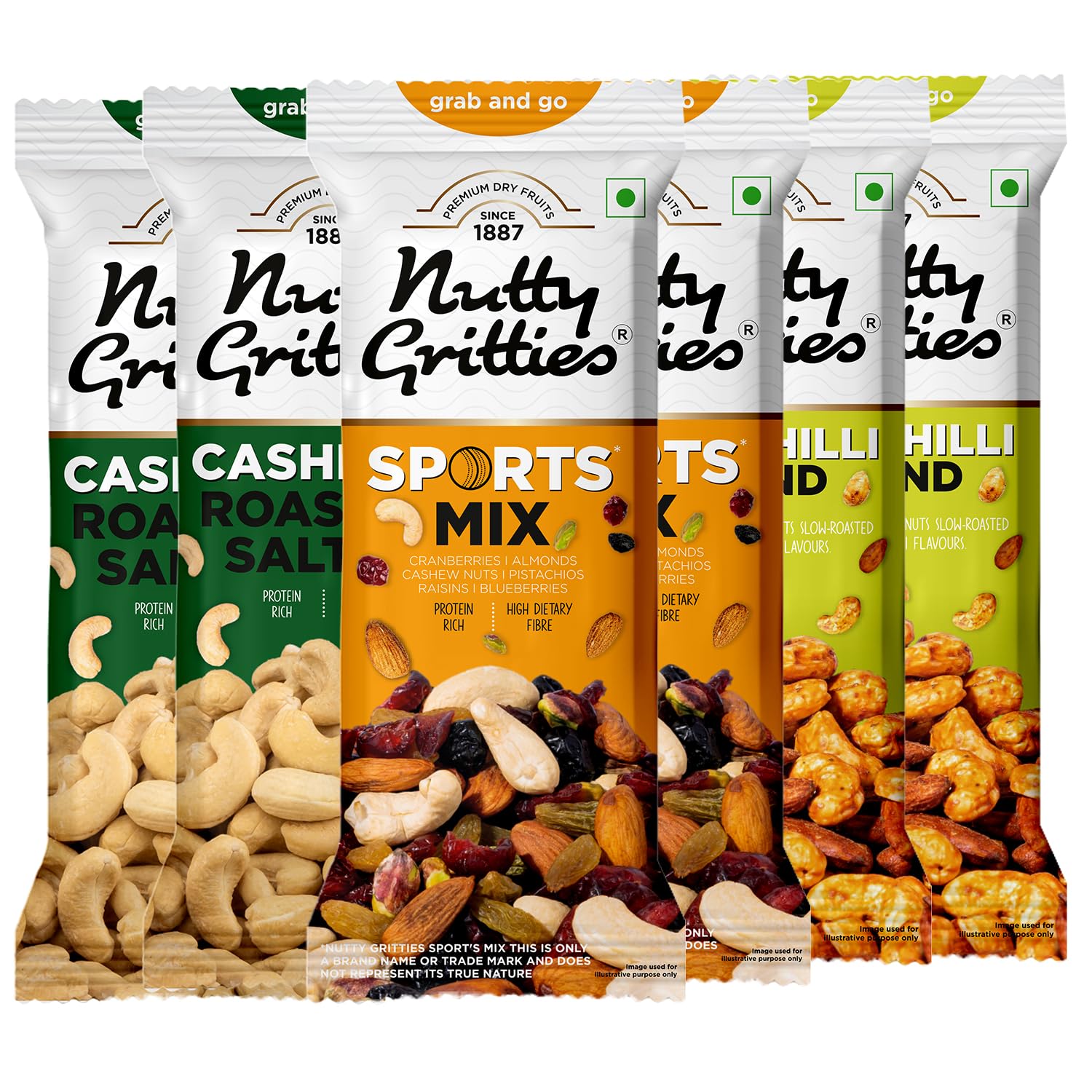 Nutty Gritties Grab And Go Mix Combo | 240g (Each Pouch 40g, Pack of 6) Roasted Salted Cashews, Sports Mix, Thai Chilli Blend (B0CH3JHXBF) Amazon Price History, Amazon Price Tracker