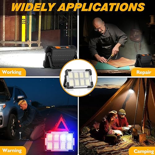 Miniatura 7 de Luz de trabajo solar recargable de 120 W, 144 LED 10000LM luz de trabajo LED con 4 modos, luz de inundación portátil con soporte, luz de trabajo al