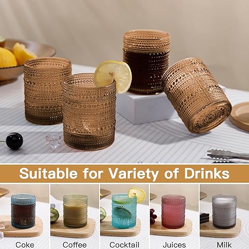 Miniatura 5 de Juego de 6 vasos de agua con estampado vintage de hobnail en relieve de 12 onzas, vasos de vidrio con cuentas para cocina y bar, vasos de vidrio