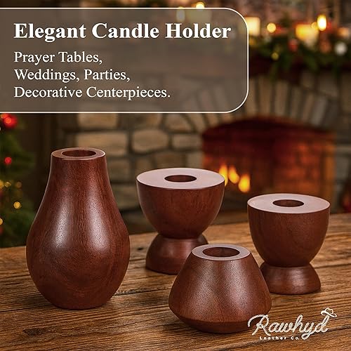 Miniatura 7 de Velas de Adviento con portavelas de madera (juego de 4), velas cónicas blancas de 10 horas y soportes de madera de mango, decoración navideña