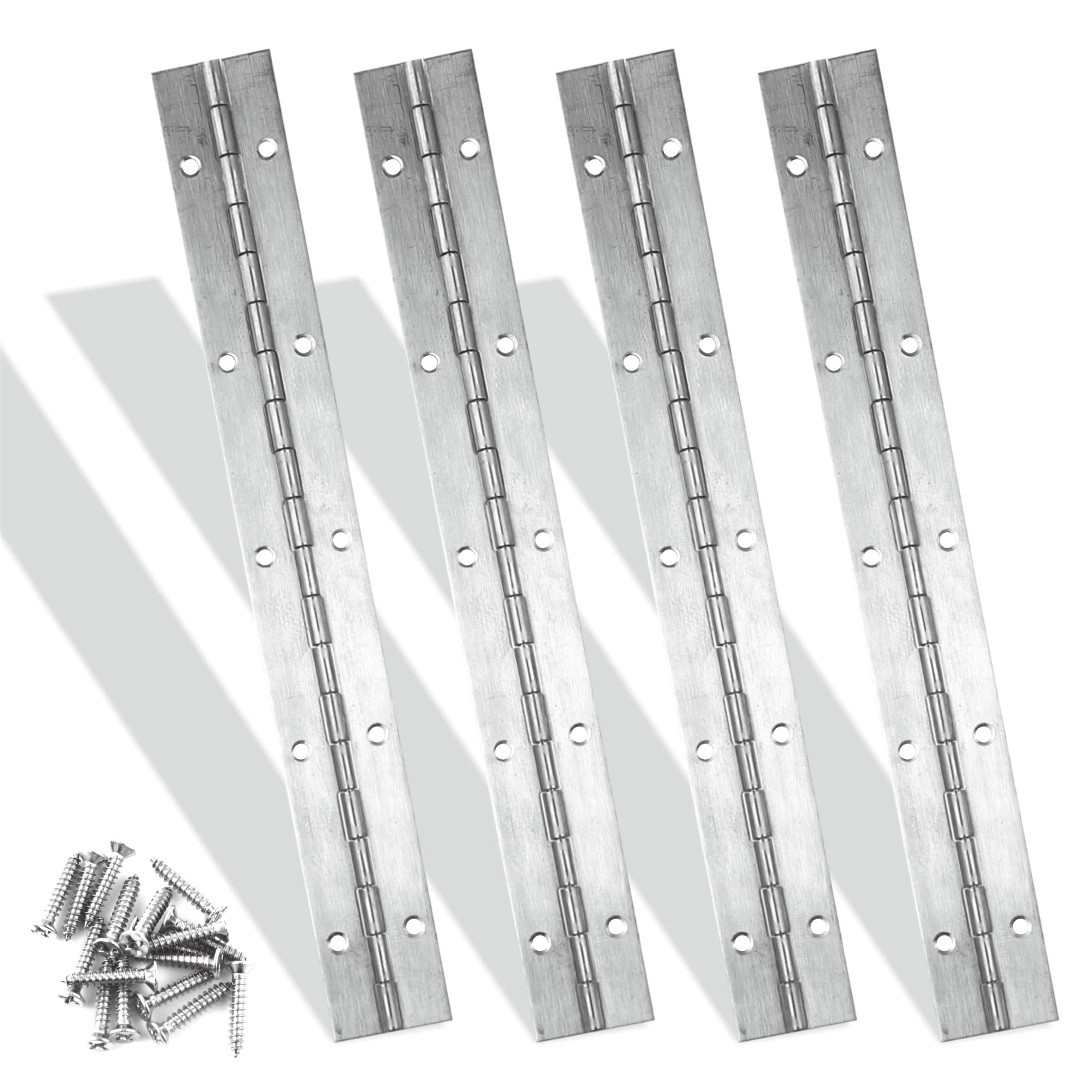 4PCS 25cm Long Sliver Piano Hinges for Cabinet Hinge, 10 Inch Continuous Hinges Sliver Stainless Steel 304 Hinge Door Hinges(Sliver)