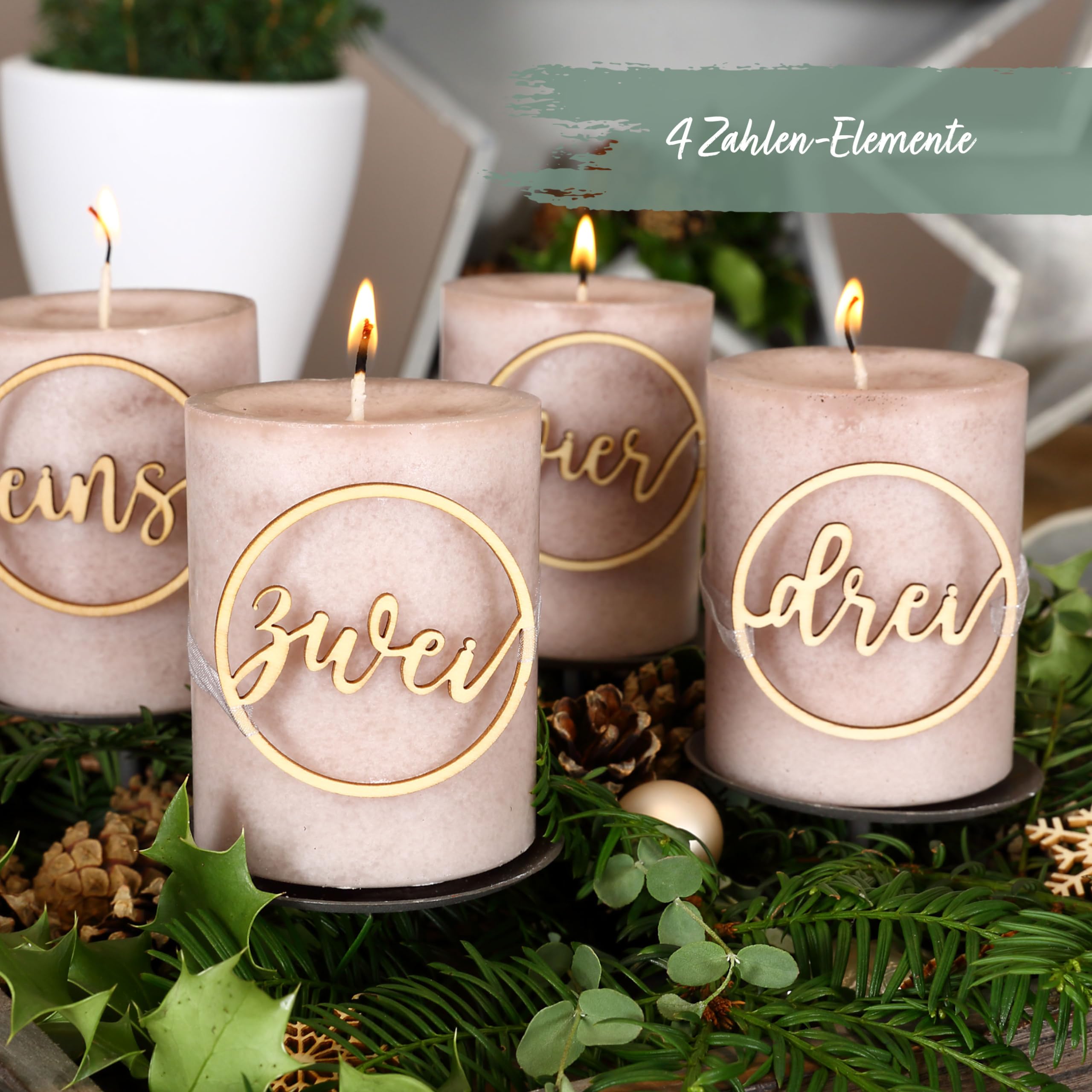 Papierdrachen Wooden Advent Wreath Numbers, Set including Numbers 1-4, Snowflakes, Christmas Decoration 2025 - Image 4