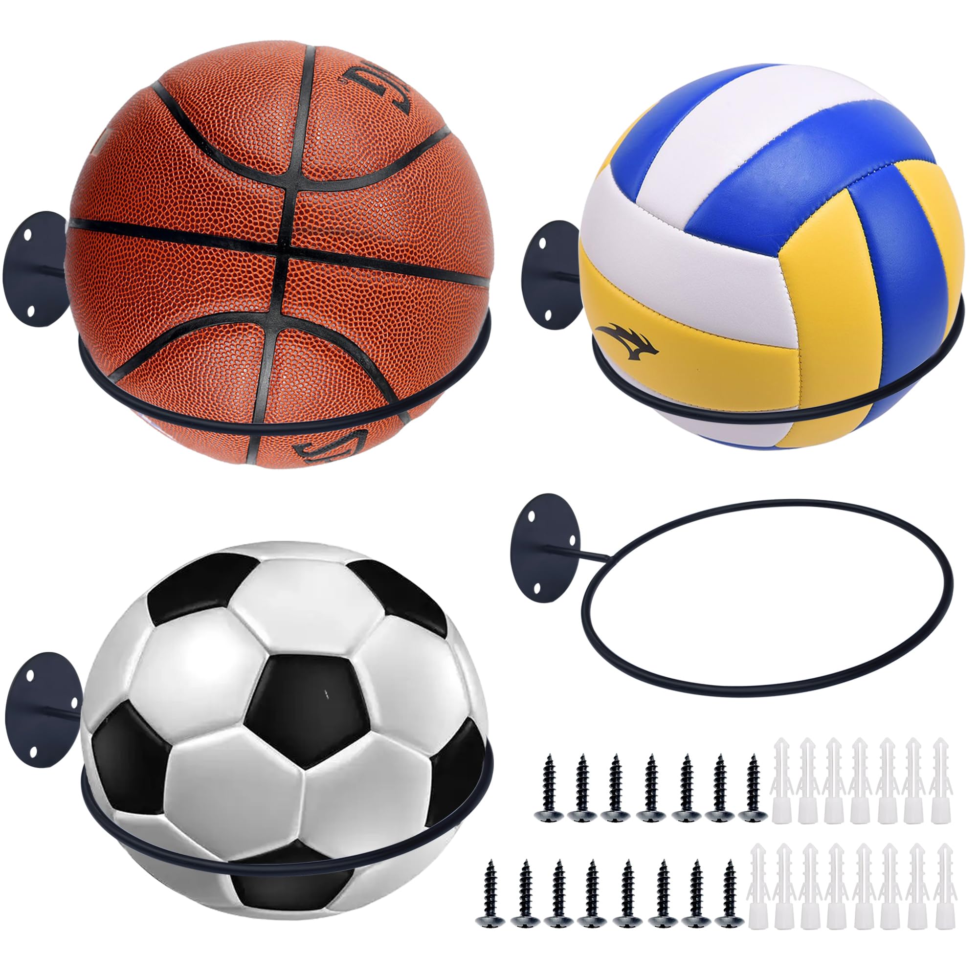 APYECKIT 4Pcs Basketball Wall Mounted Storage Holder Display