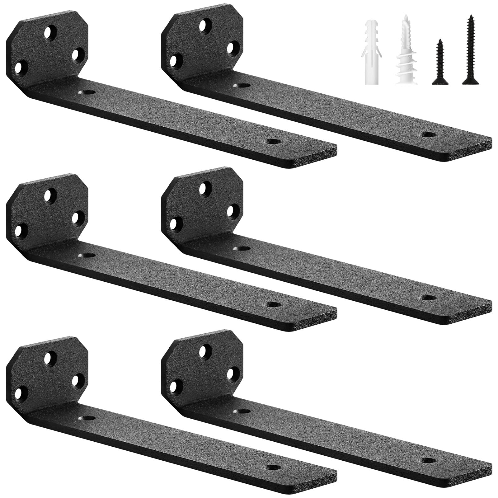 scicent 6 Pack Floating Shelf Brackets Heavy Duty, 50KG Capacity, 5mm Thick, Wall Brackets for Shelves, Shelf Support with Screws (Black 20cm)