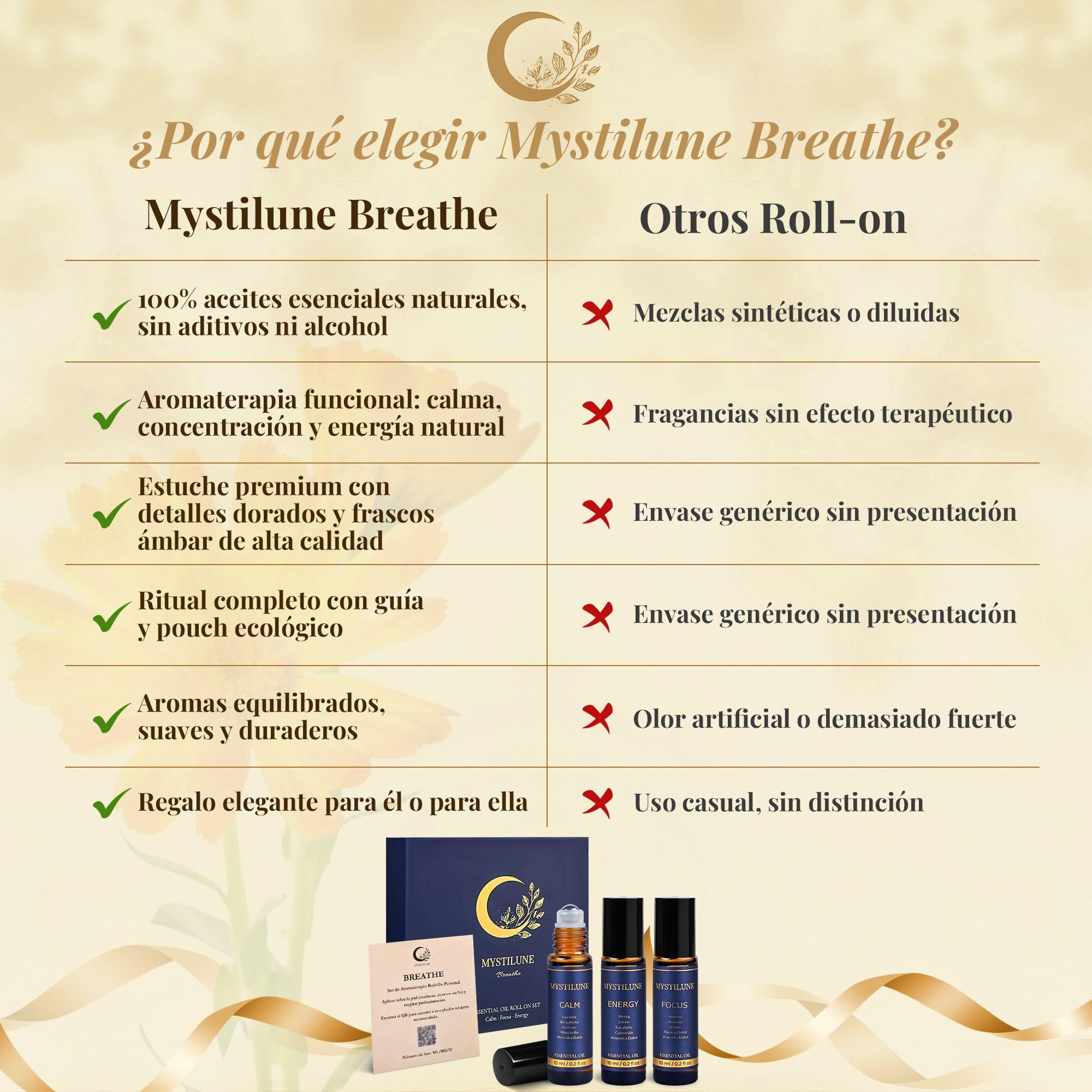 Breathe Roll On Aceites Esenciales – Calm, Focus Y Energy | Aromaterapia Natural 100% Vegana Con Pouch Premium | Regalos Originales para Mujer