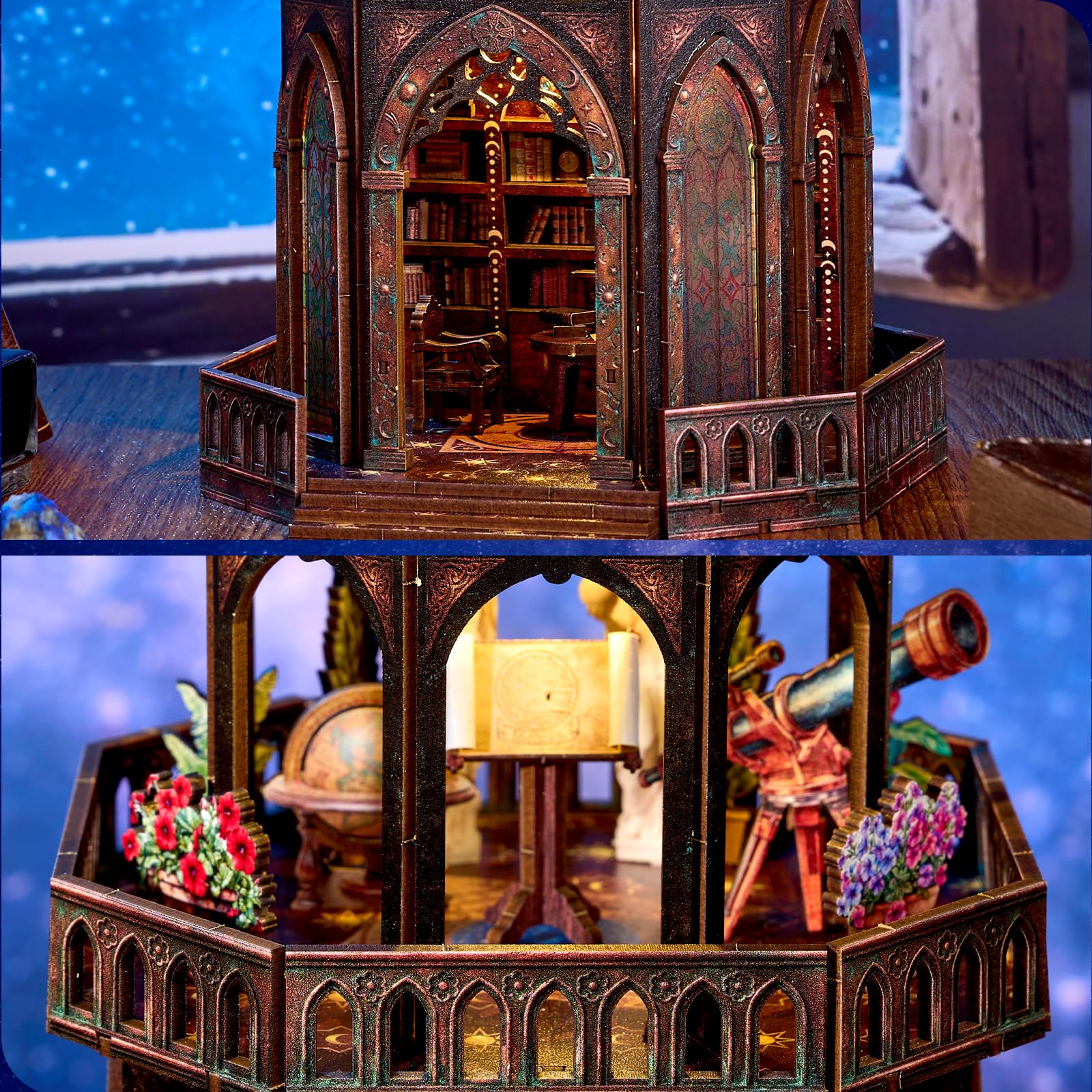 Kit per Casa Delle Bambole in Miniatura per Adulti, Torre Observatory | kit fai da te per mini Casa Book Nook con Luce a LED, Diorama, Libreria Decorativa, Regalo per Familiari e Amici