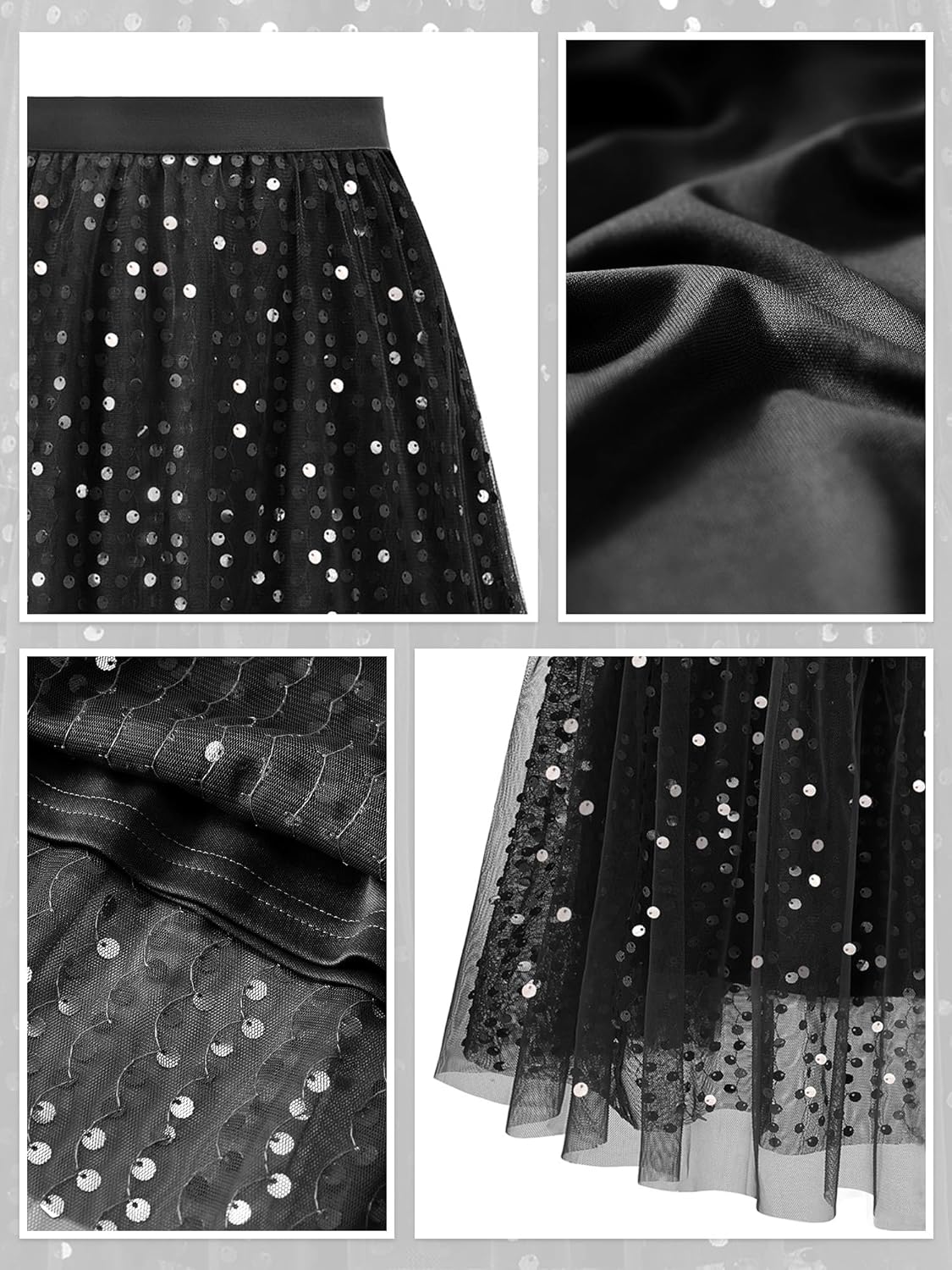 Sequin Tulle Skirts for Women Sparkly Midi Flowy A-Line Party Skirt Layered Skirts - Image 7