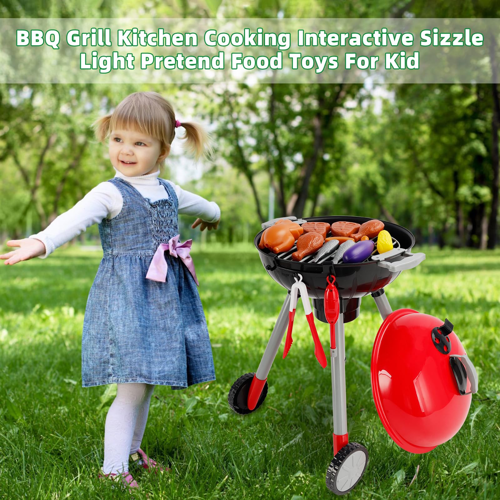 Artudatech BBQ Grill Kitchen Cooking Interactive Sizzle Light Pretend Food Toys for Kid for Children Ages 14 and Up BBQ Grill Kitchen Cooking Interactive Sizzle Light Pretend Food Toy Set