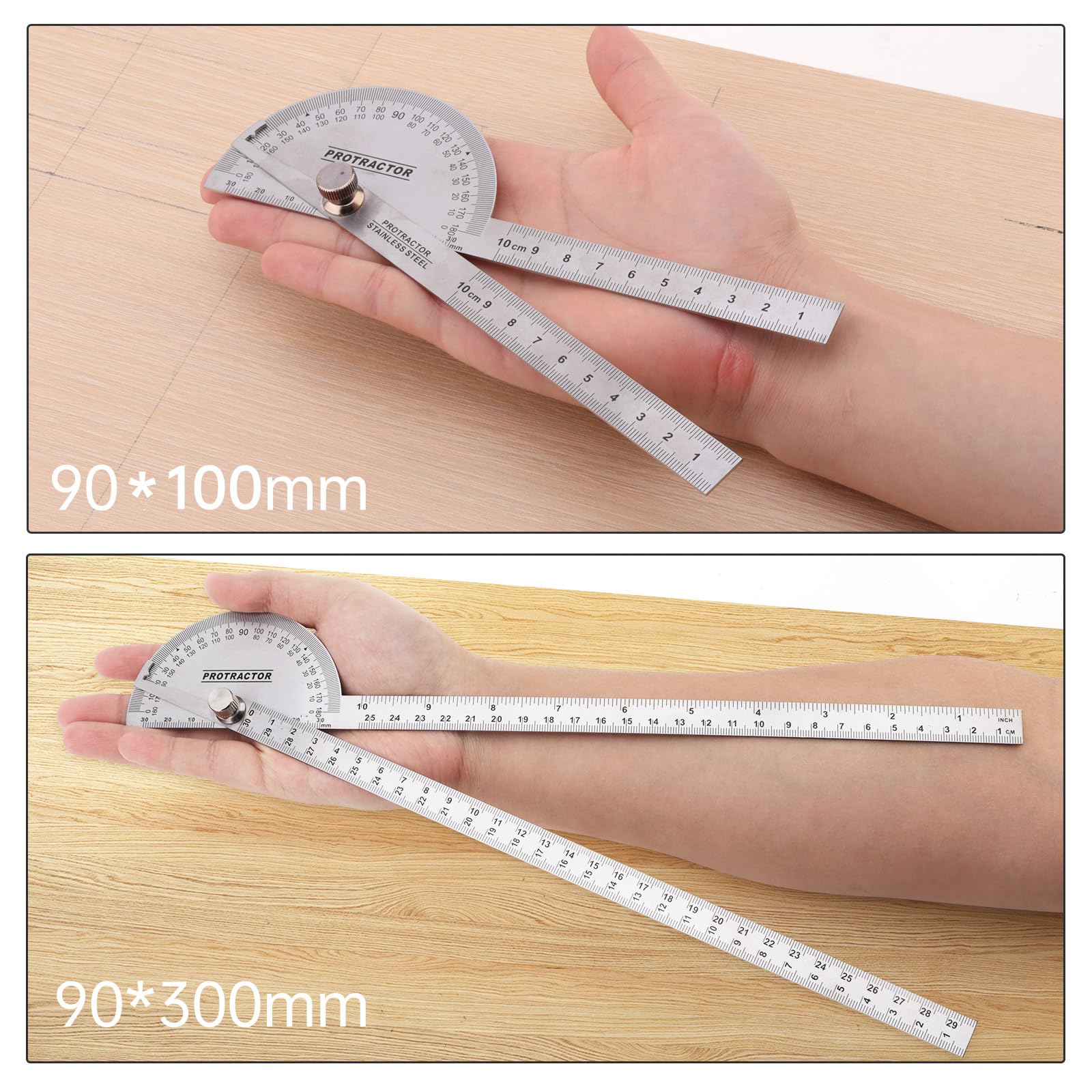 Rapporteur d'angle, 0 à 180 ° degrés en acier inoxydable 30 cm Règle de recherche d'angle à deux bras, règle de travail du bois, outil de mesure d'angle, rapporteur d'ingénieur pour la peinture