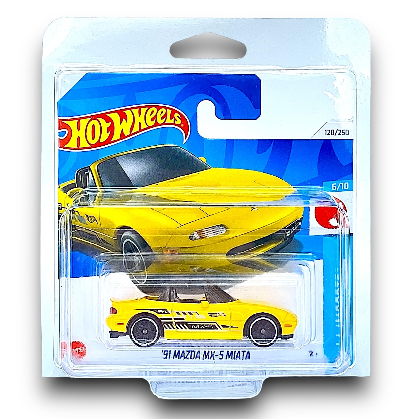 Hot Wheels '91 Mazda MX-5 Miata (Yellow & Black) 6/10 HW J-Imports - 2024-120/250 (Short Card) - includes a KLAS Car Keeper Protector Case - HTD80