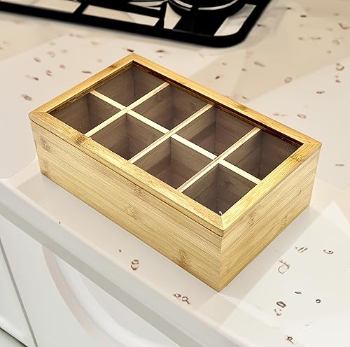 Miniatura 7 de Bam & Boo - Cajas organizadoras de bambú natural para especias y condimentos con tapa transparente (4 compartimentos)