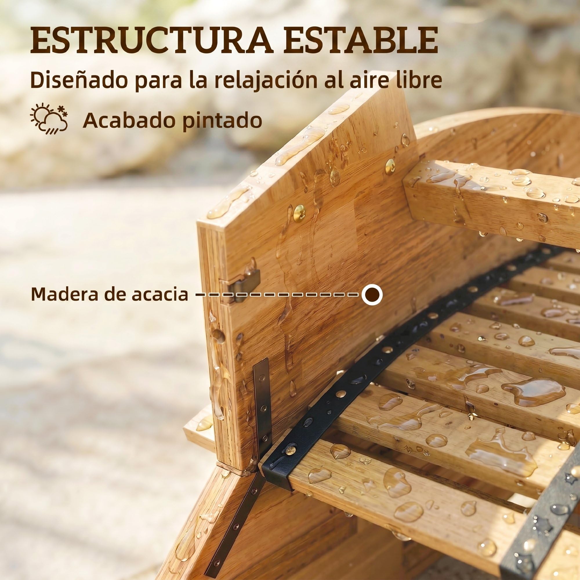 Outsunny Pack de 2 Sillas Mecedoras de Jardín de Madera, Mecedoras para Exterior Ergonómica Plegables con Diseño Listonado, para Balcón, Terraza, Patio, Carga 120 kg, 60x156x77 cm, Natural