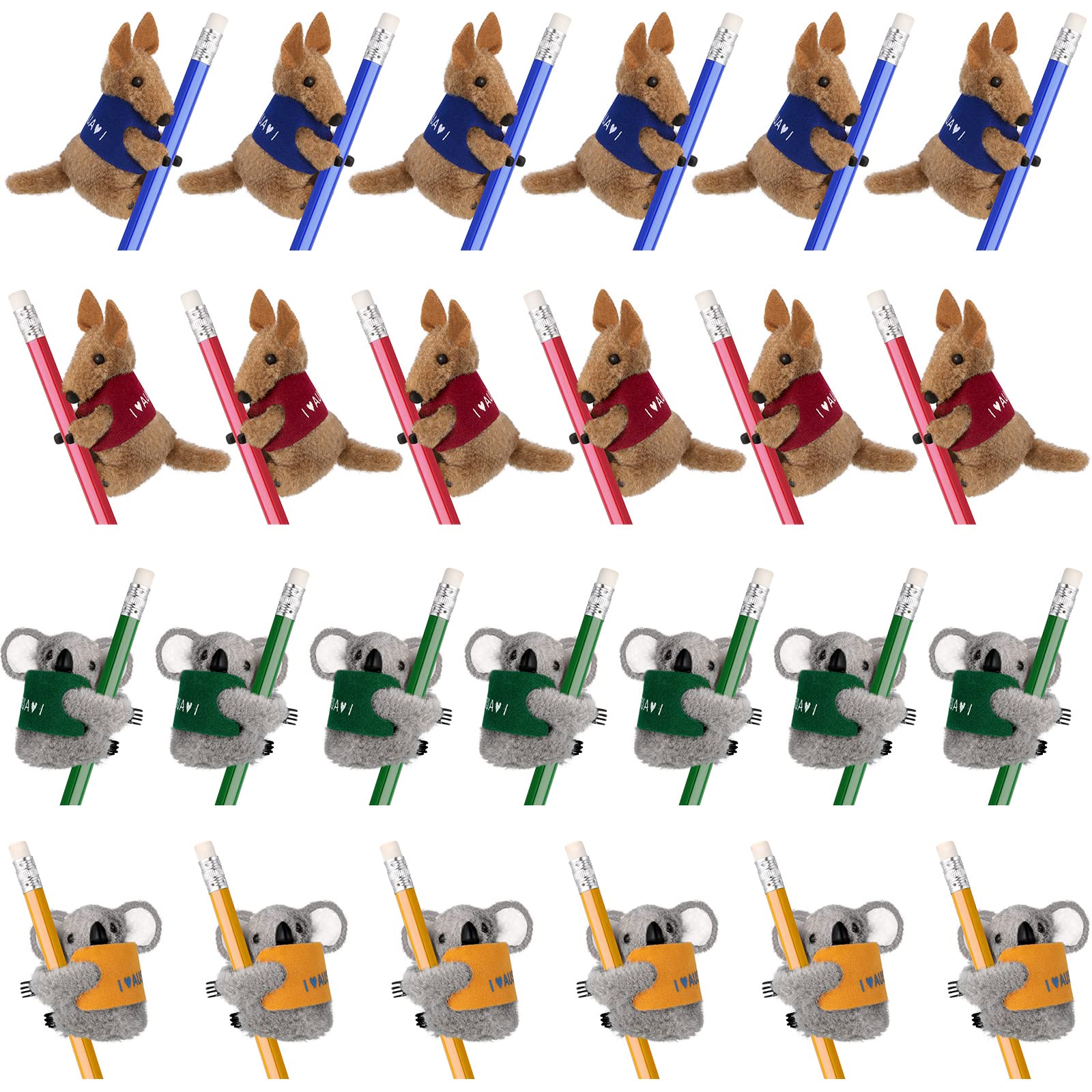 24 Pieces Koala Kangaroo Clip On Pencil Clips Animal Mouse Plush Pencil Clips Mouse Bear Clip On Critter Animal Clip with 4 Colors for Home Office Supplies ()