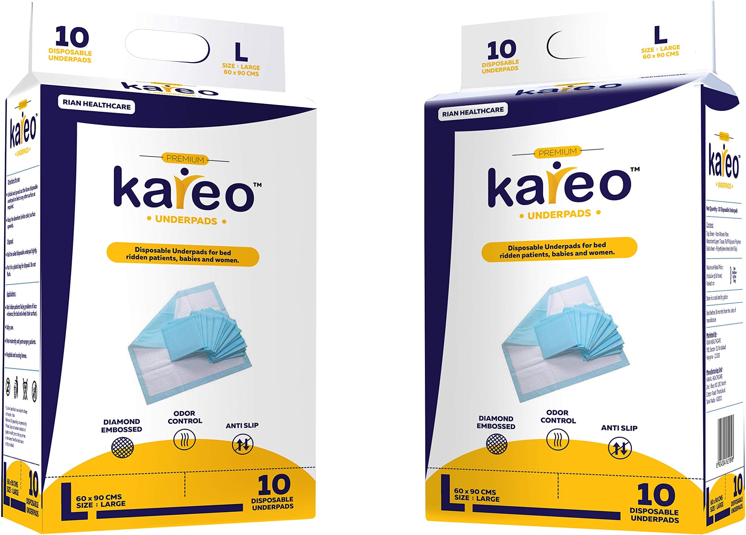 Kareo Underpads 60x90 Cms (Large), (Pack of 2) 20 No.'s