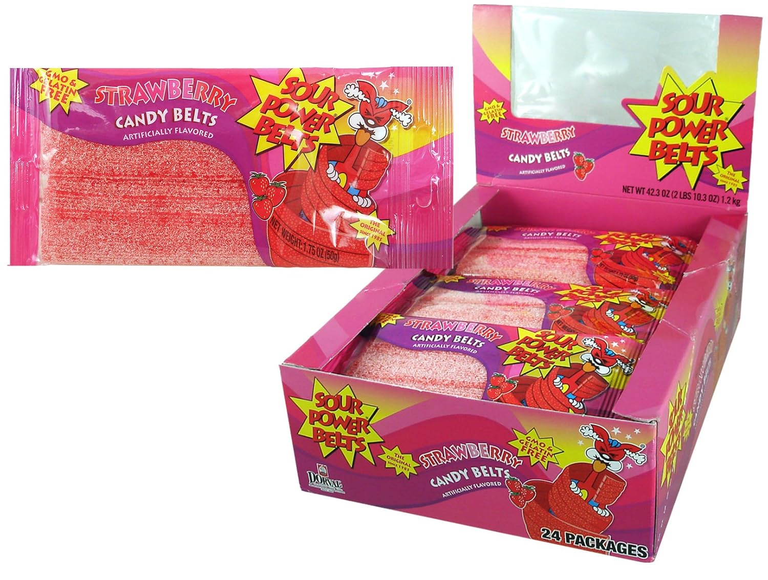 Sour Power Belt Candy Packages, Strawberry, 24 count, 42.3 Ounce