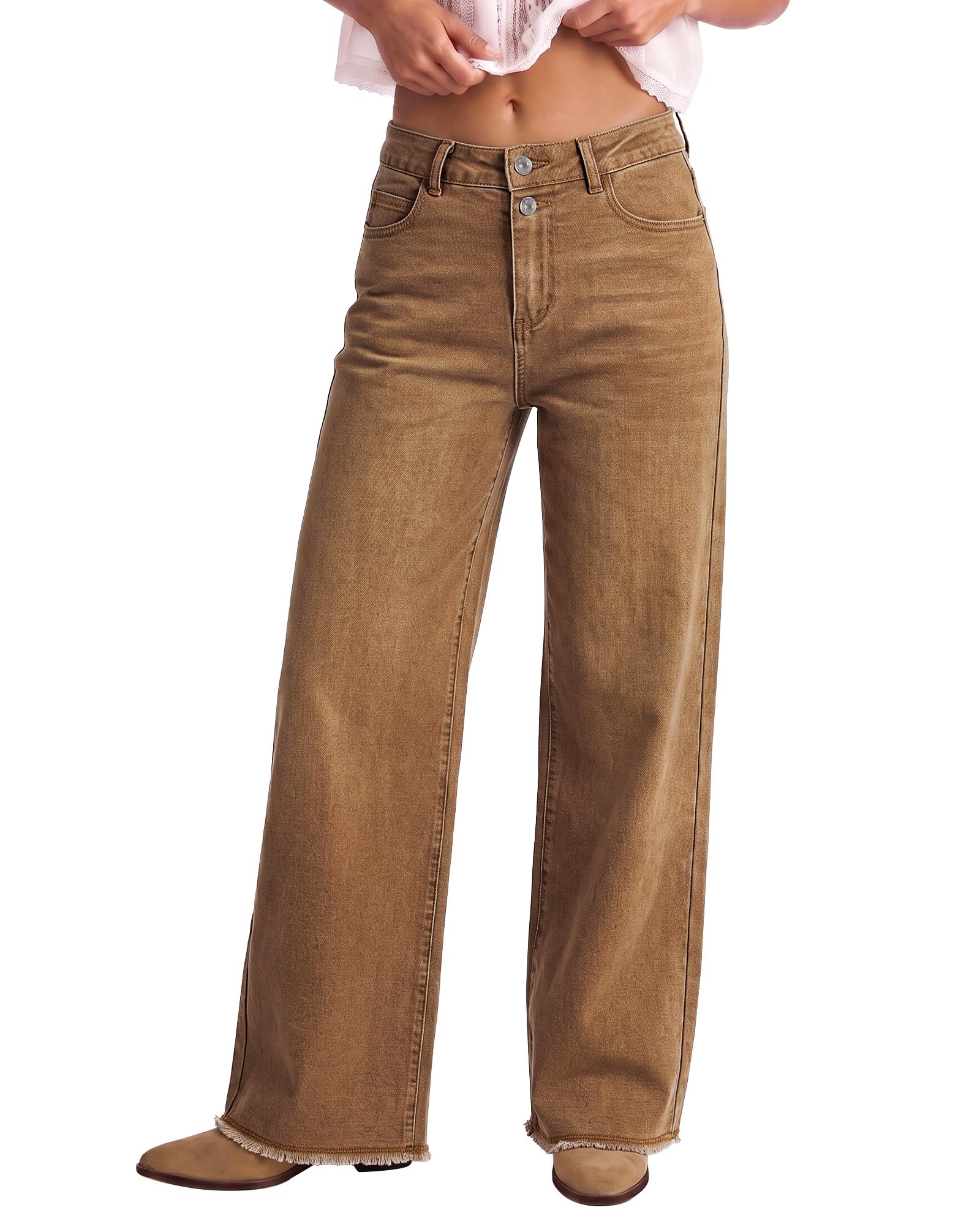 luvamia Stretchy Jeans for Women Western Jeans Golden Brown Size Medium