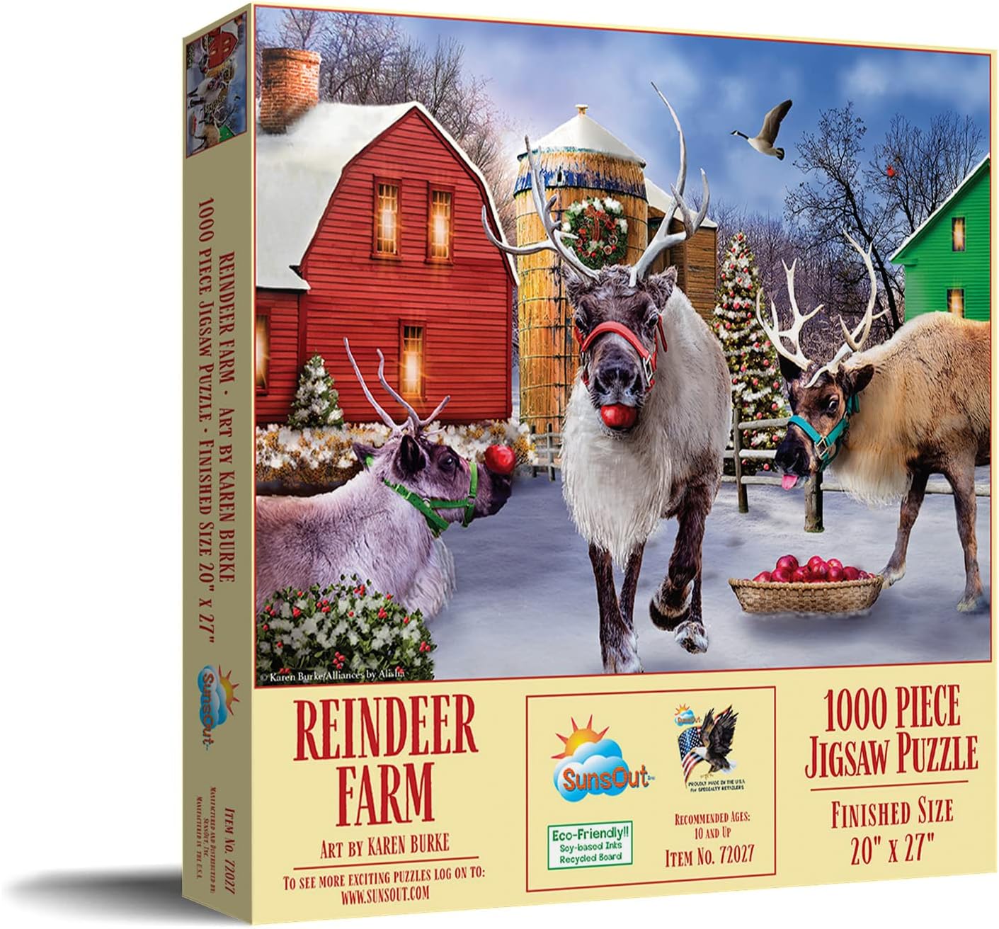 SUNSOUT INC - Reindeer Farm - 1000 pc Jigsaw Puzzle by Artist: Karen Burke - Finished Size 20" x 27" Christmas - MPN# 72027