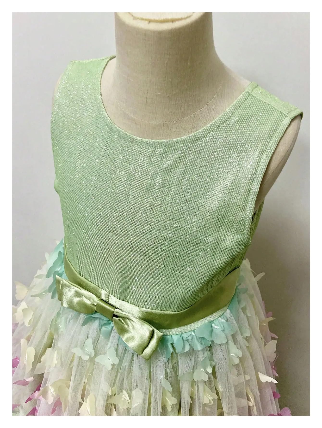 Vestido De Fiesta para NiñA Vestido de Fiesta de Boda de Princesa con Flores y Lazo de Malla sin Mangas con Mariposa Tridimensional for niña(10)