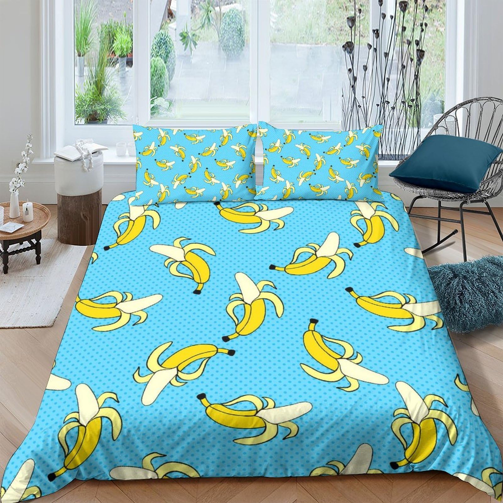 Ctjqhvkz Style-2 3D Printed Banana Cartoon Fitted Sheet Microfiber Soft Yellow Blue Fruit Mattress Cover For Bedroom Guest Room Dorm Decor Single（135X200cm）