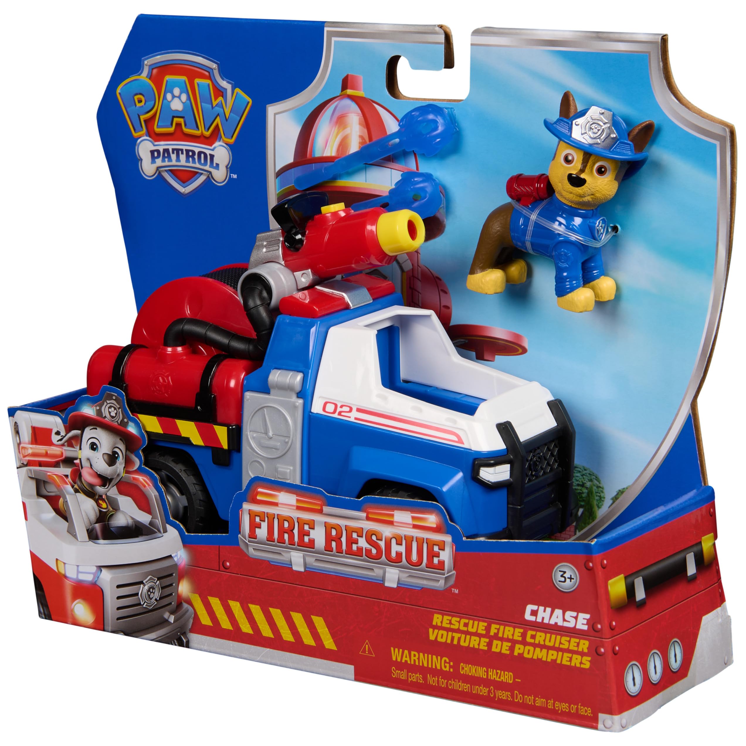 Paw Patrol – Patrulla Canina – Vehículo Figura Chase Fire Rescue Mission Bomberos – Coche Figuras coleccionables – 2 proyectiles – Patrulla Canina de Juguete – Coche Infantil – Juguete Infantil de 3