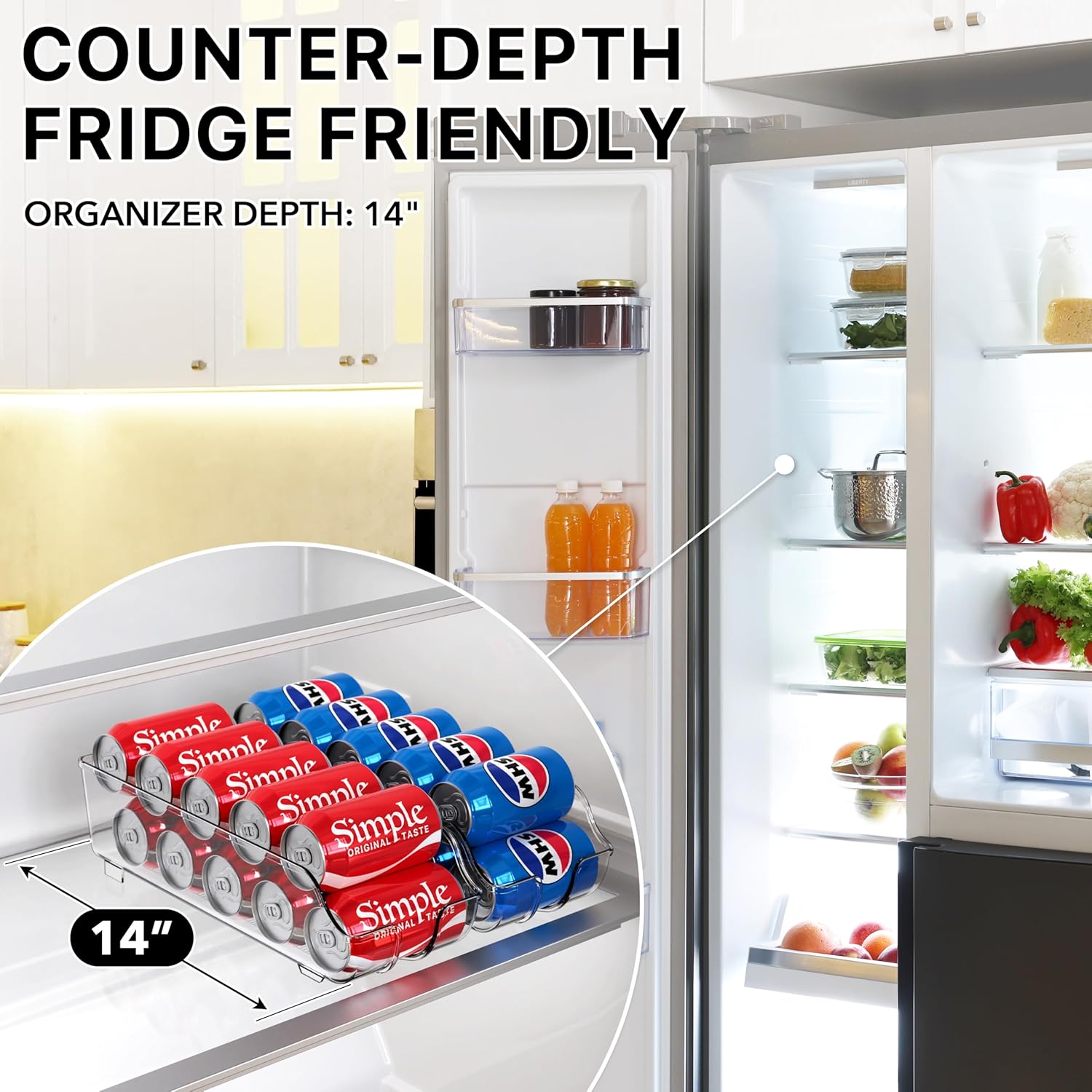 Simple Houseware Soda Can Organizer and Dispenser for Refrigerator / Pantry, Clear, Set of 4