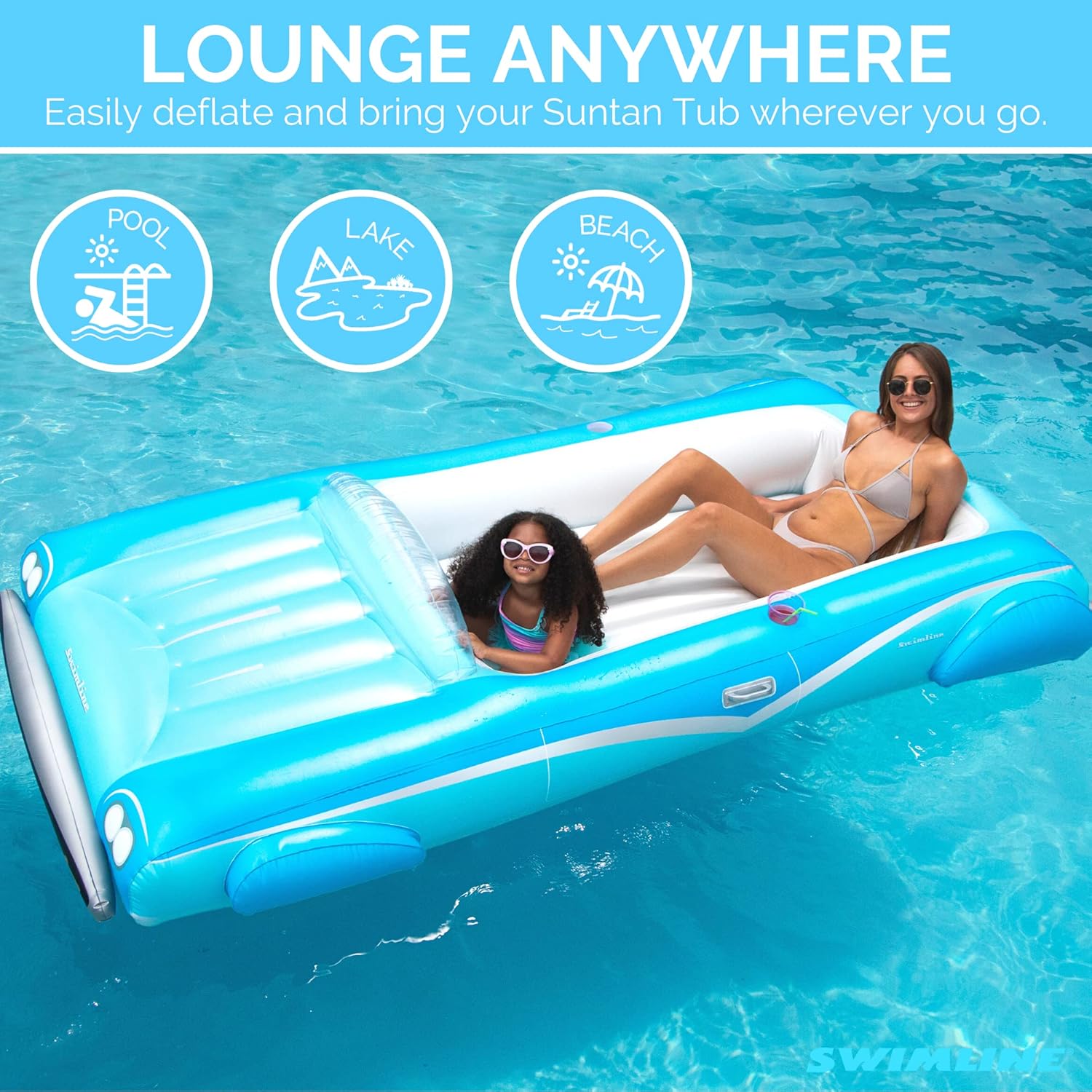 SWIMLINE Inflatable Swimming Pool Float Lounger Raft Mattress, Fun Mat, Classic Convertible, Blue