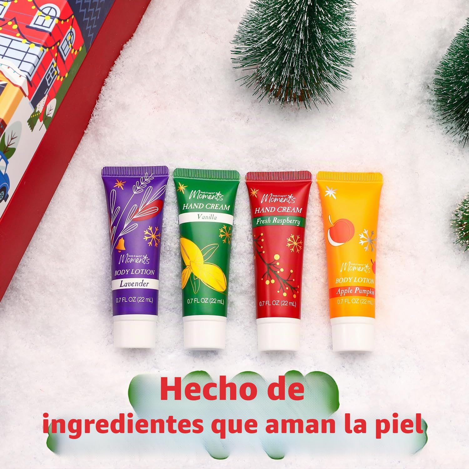 BODY & EARTH Regalos Mujer Navidad, 24 Piezas Incluye Gorro de Papá Noel, Loción Corporal, Gel de Ducha, Bomba de Baño,Crema de Manos, Caja Regalo Mujer Calendario de Adviento Navidad