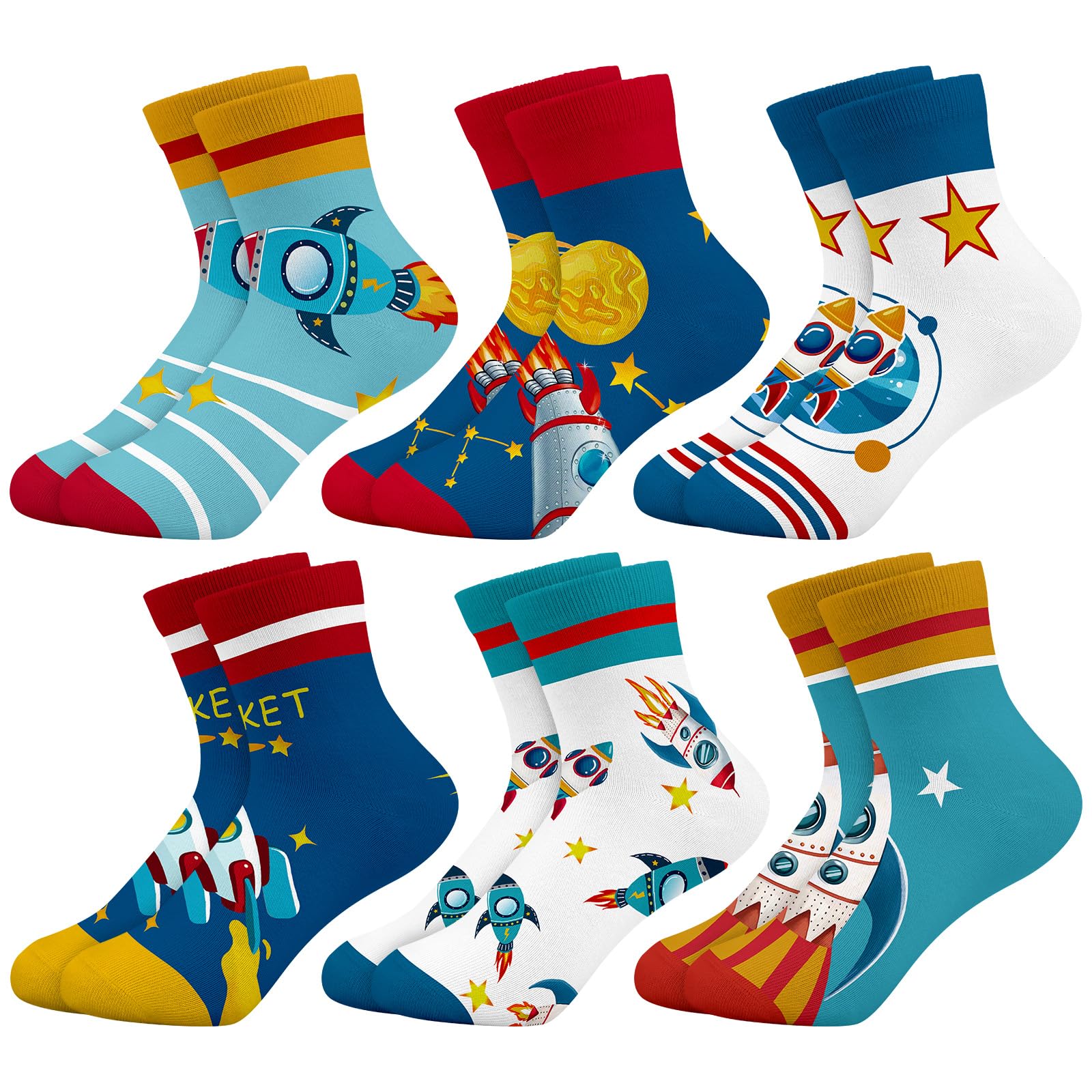 Queenshin Jungen Schulkind Socken Kinder Lustige Bunte Raket