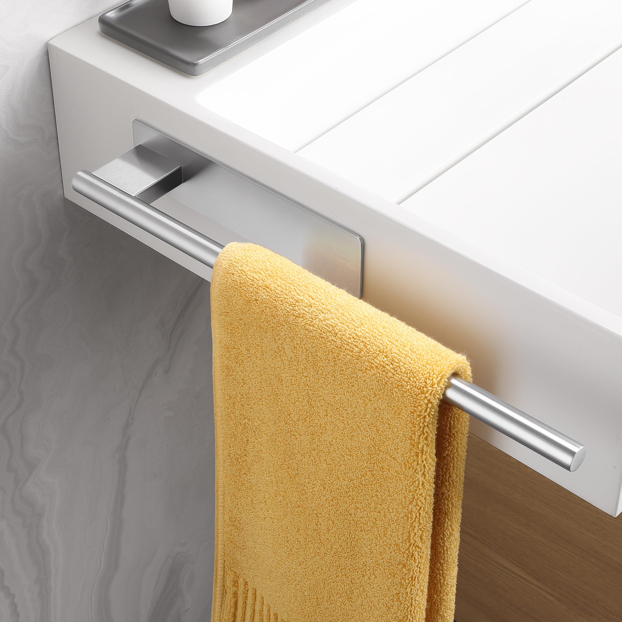 ALOCEO Self Adhesive Towel Rail Hand Towel Holder 304 Stainless Steel Towel Holders for Bathrooms and Kitchen 39CM,Brushed Silver