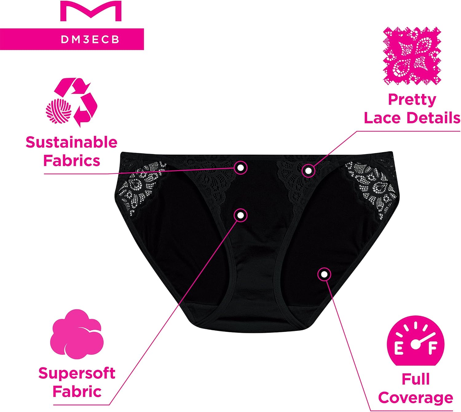 Maidenform Women's M String Bikini Panties with Lace Accents, Bikini Underwear for Women, 3-Pack - Image 5