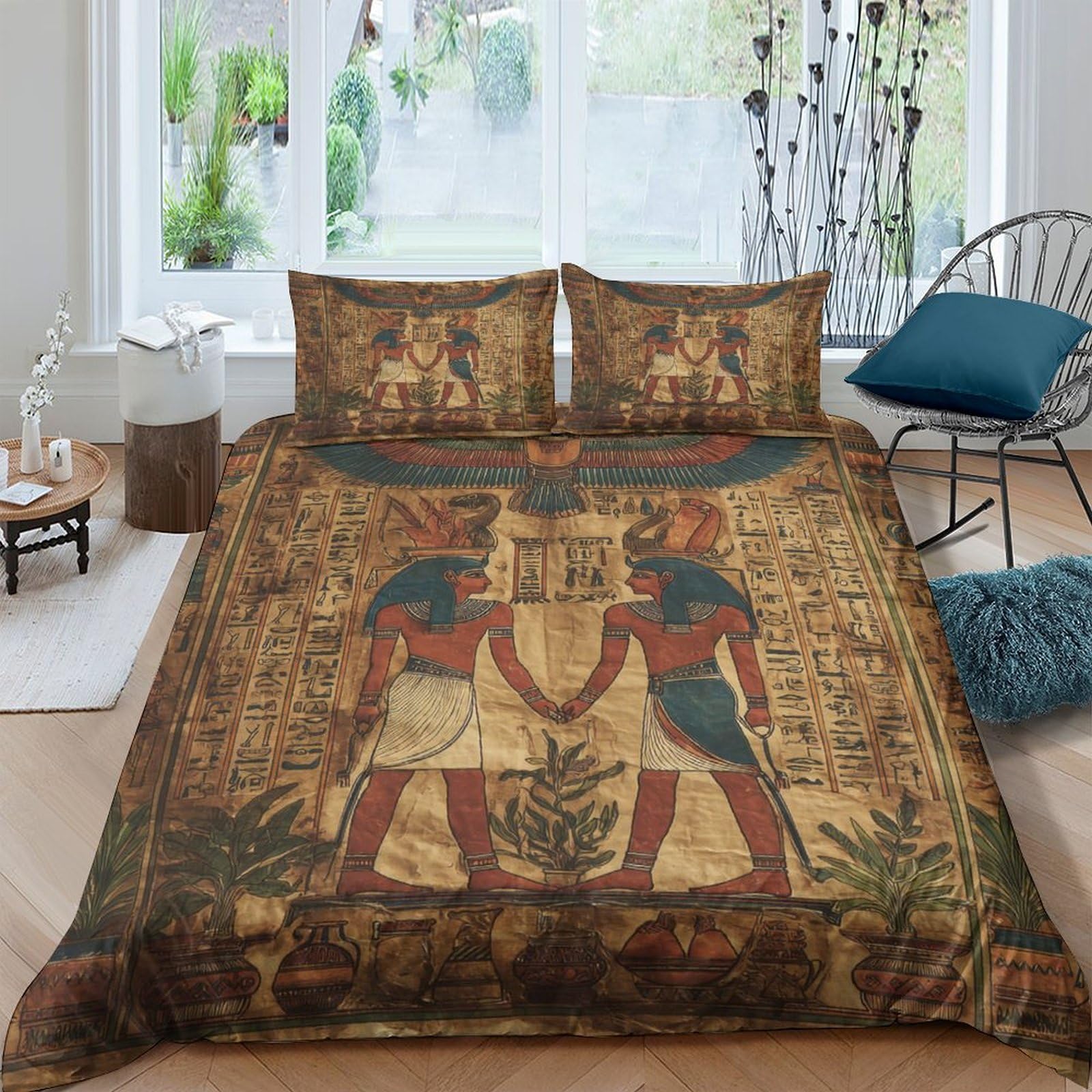 Ctjqhvkz Style-8 3D Printed Egyptian Pharaoh Art Fitted Sheet Microfiber Soft Breathable Ancient Hieroglyphs Mattress Cover Bedroom Decor Single（135X200cm）