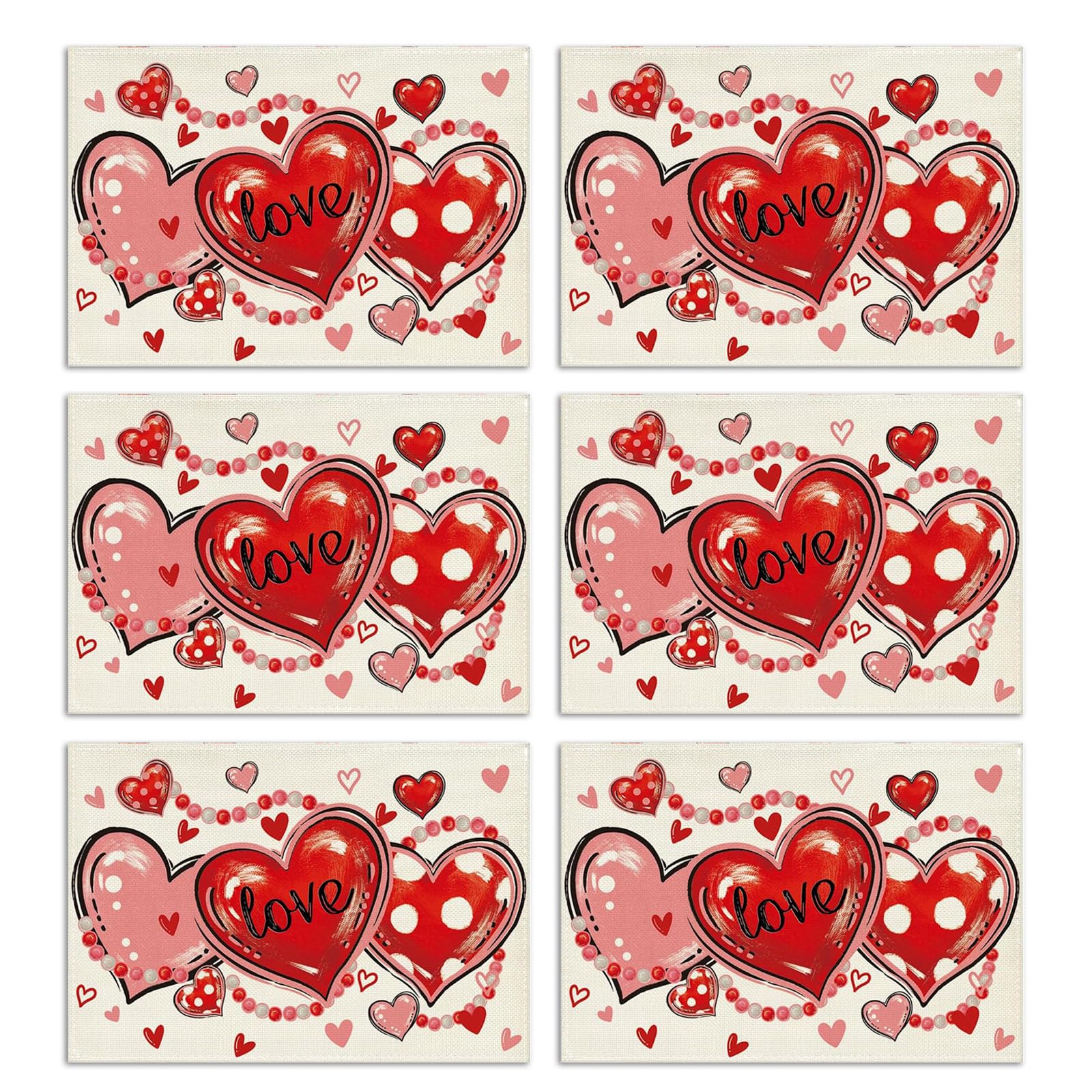 Elnwnnkc 6Pcs Heart Themed Mats Valentine ' s Day Placemat Dining Table Accessory for Sweet Day and Night Dates Practical Dining Accessories