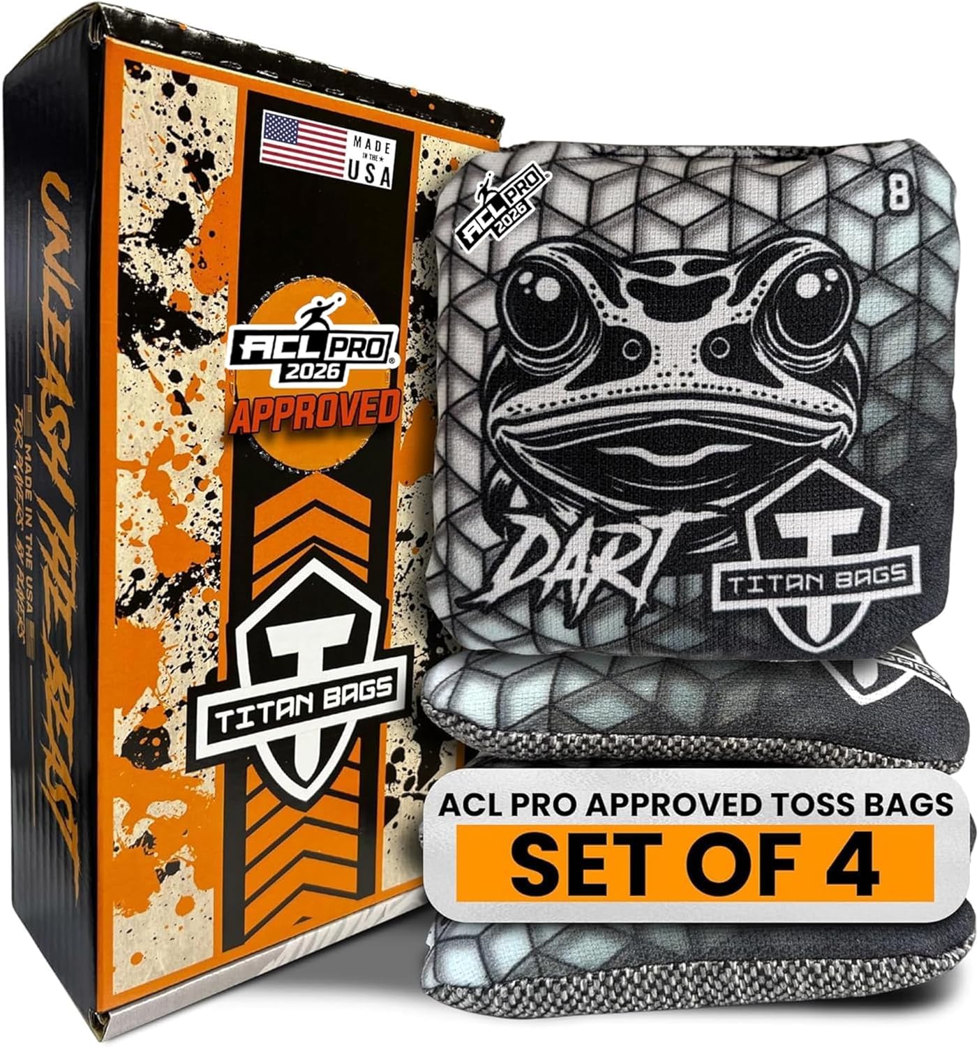 Titan Dart Geo Cornhole Bags - Regulation 6x6" 16oz Tournament Bean Bags, Dual-Sided 8/5 Speed Slick & Hybrid Carpet, All-Weather Pellets, Pack of 4