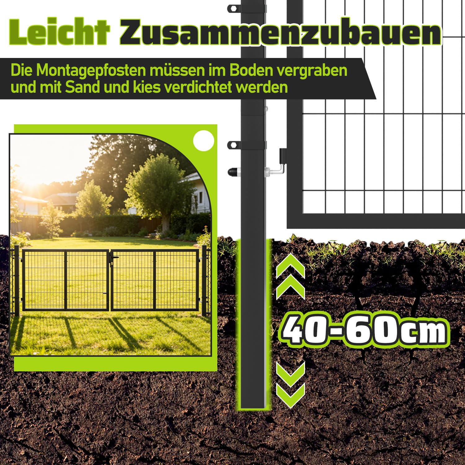 Brama ogrodowa, 300 x 100 cm, drzwi ogrodowe ze stali ocynkowanej, ogrodzenie ogrodowe, drzwi ogrodzeniowe z zamkiem, uchwytem i 3 kluczami, podwójna brama, do ogrodu, na podwórko, antracytowa