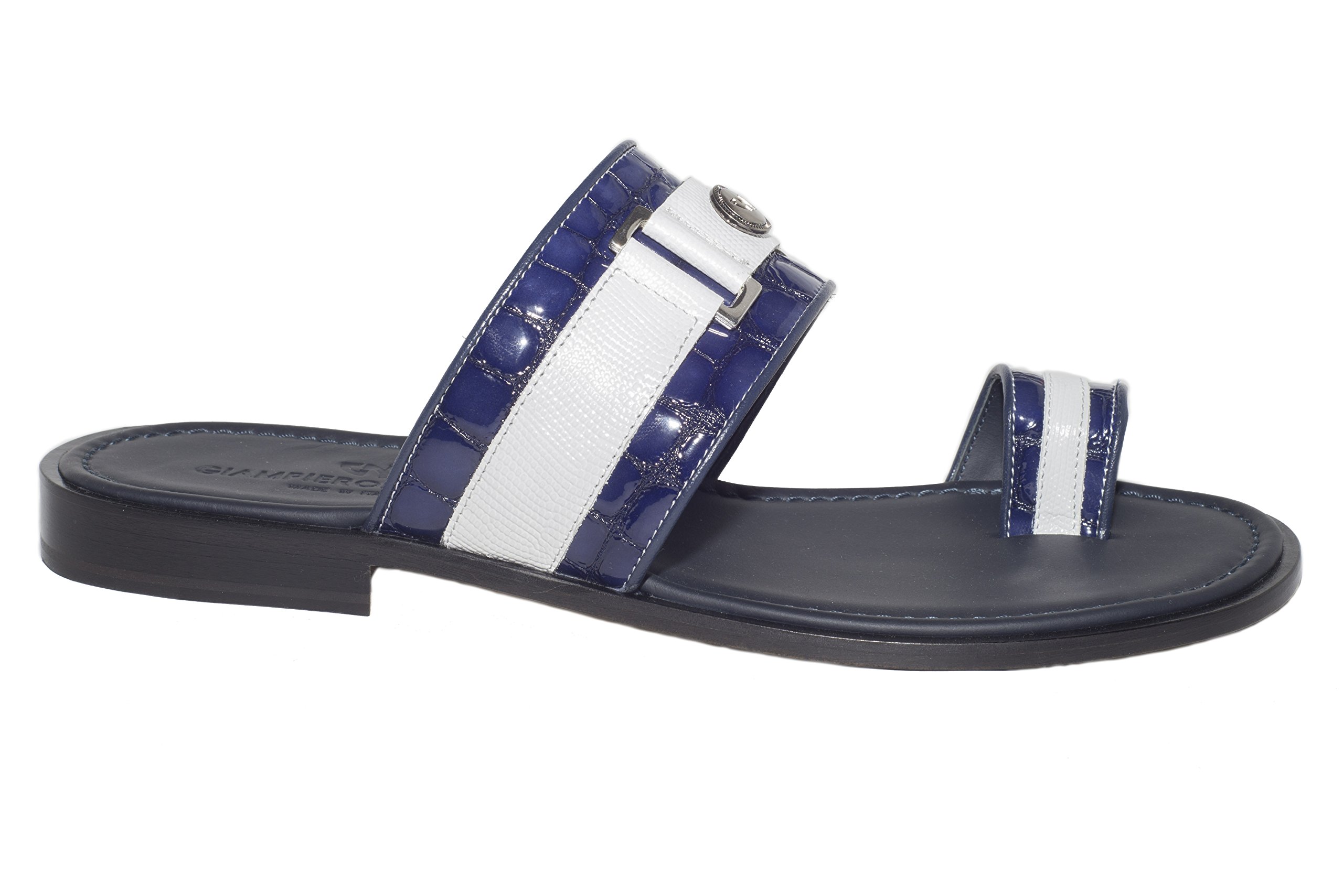 Giampieronicola 5399 Italian mens blue/white leather push-in-toe sandals