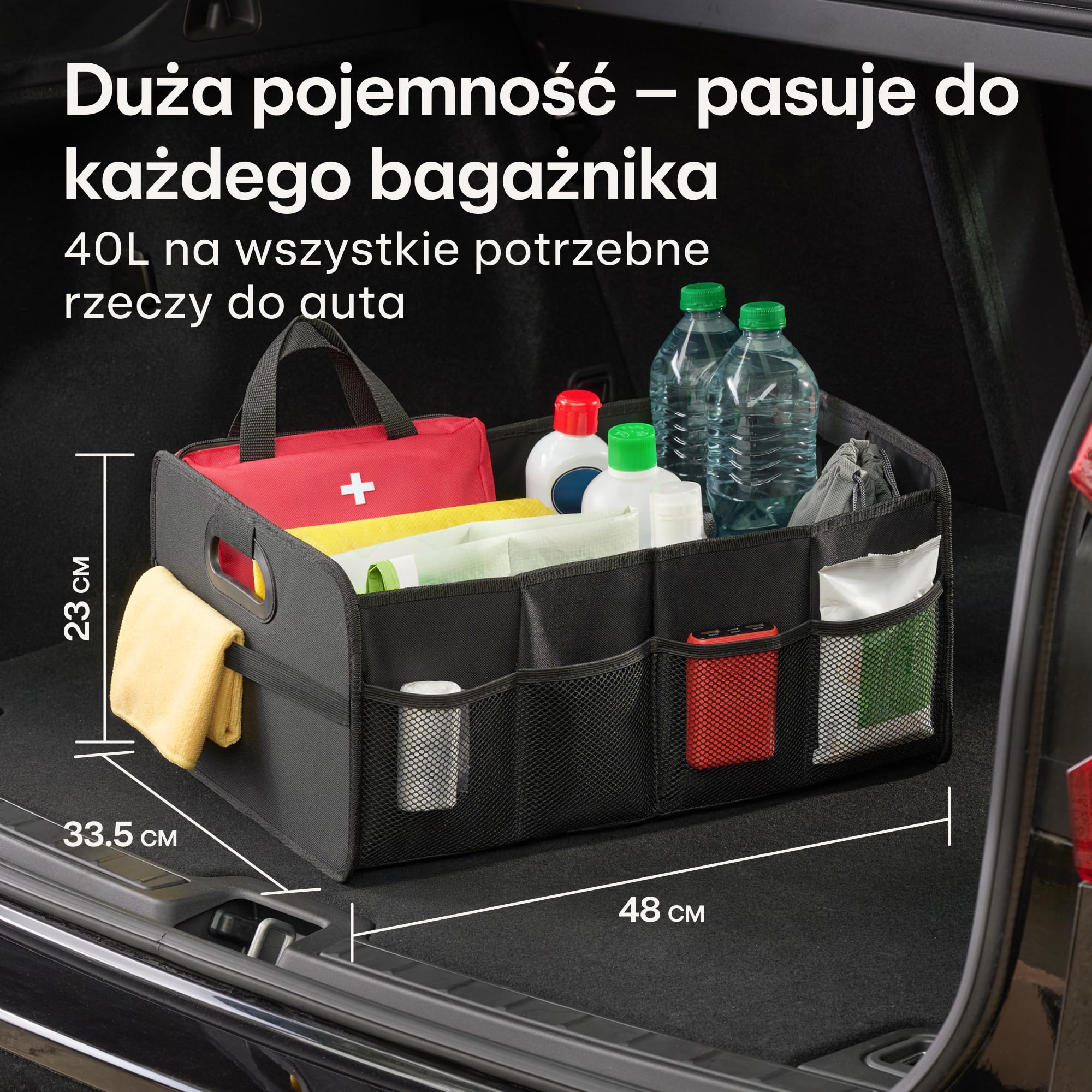Praknu Organizer Bagażnika Składany XL – 3 Elastyczne Przedziały z 5 Kieszeniami – Antypoślizgowe Dno – Idealny Rozmiar do Organizacji Samochodu – Wytrzymały i Wodoodporny z Tkaniny Oxford
