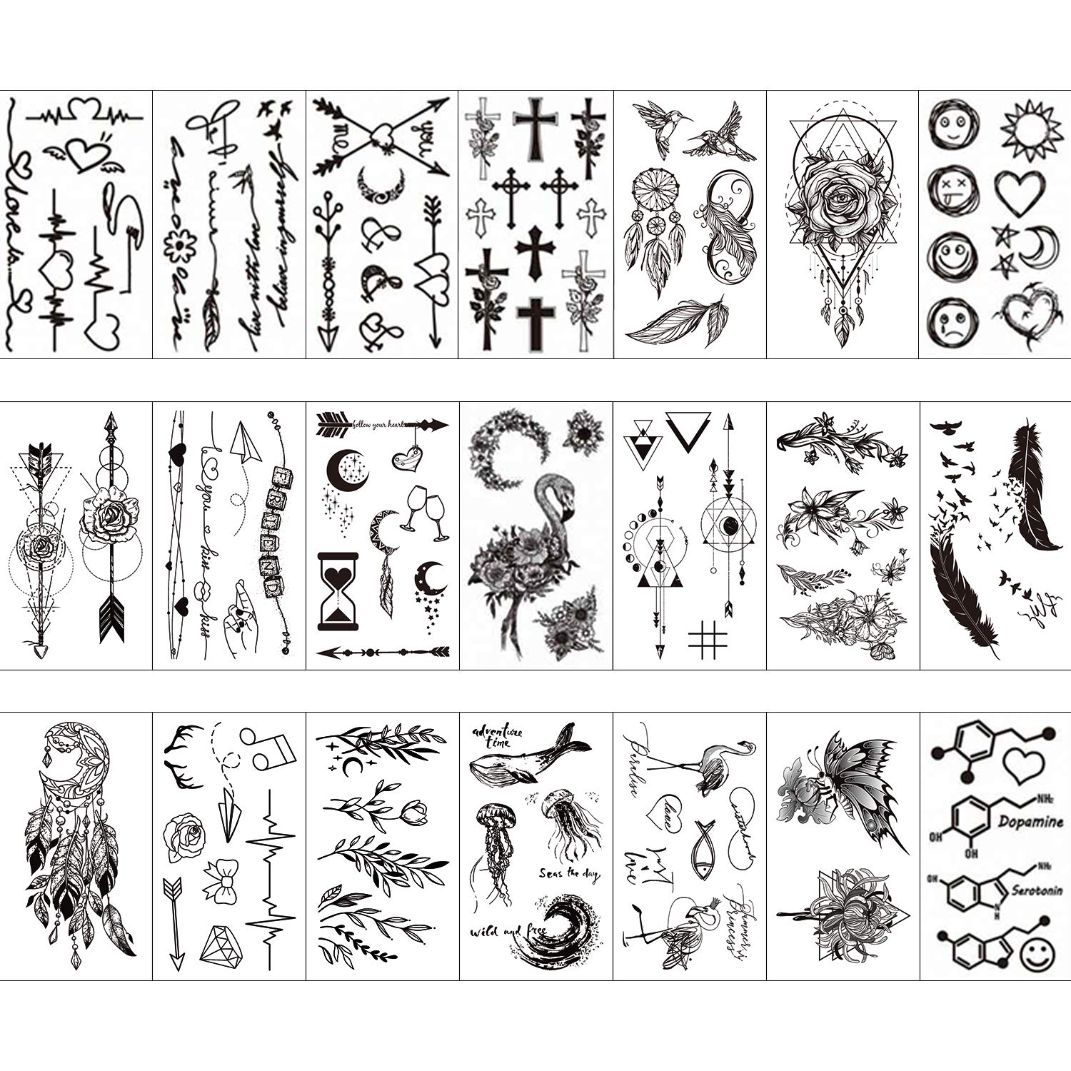 Qpout Temporary Tattoos for Adults Women Men Kids(60 Sheets ...