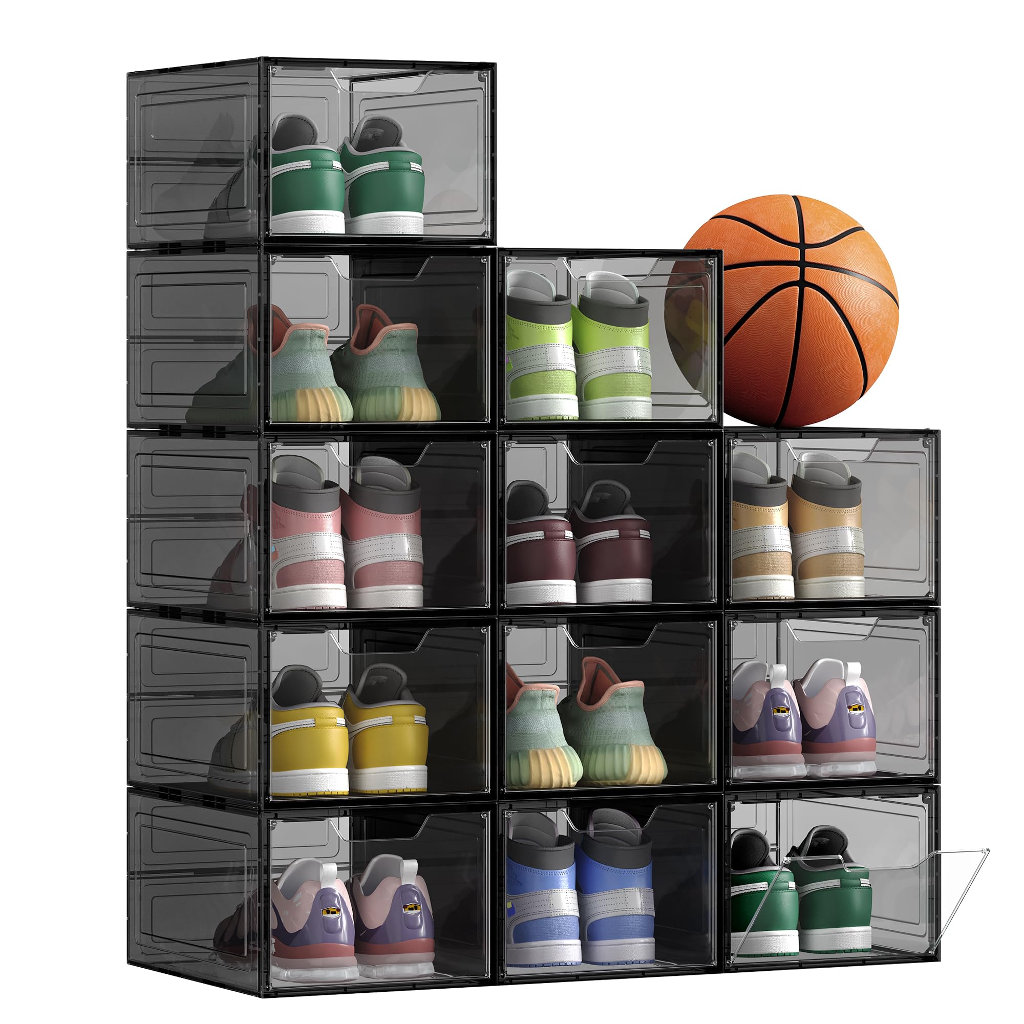 SONGMICS Clear Shoe Boxes Set of 12, Size 13