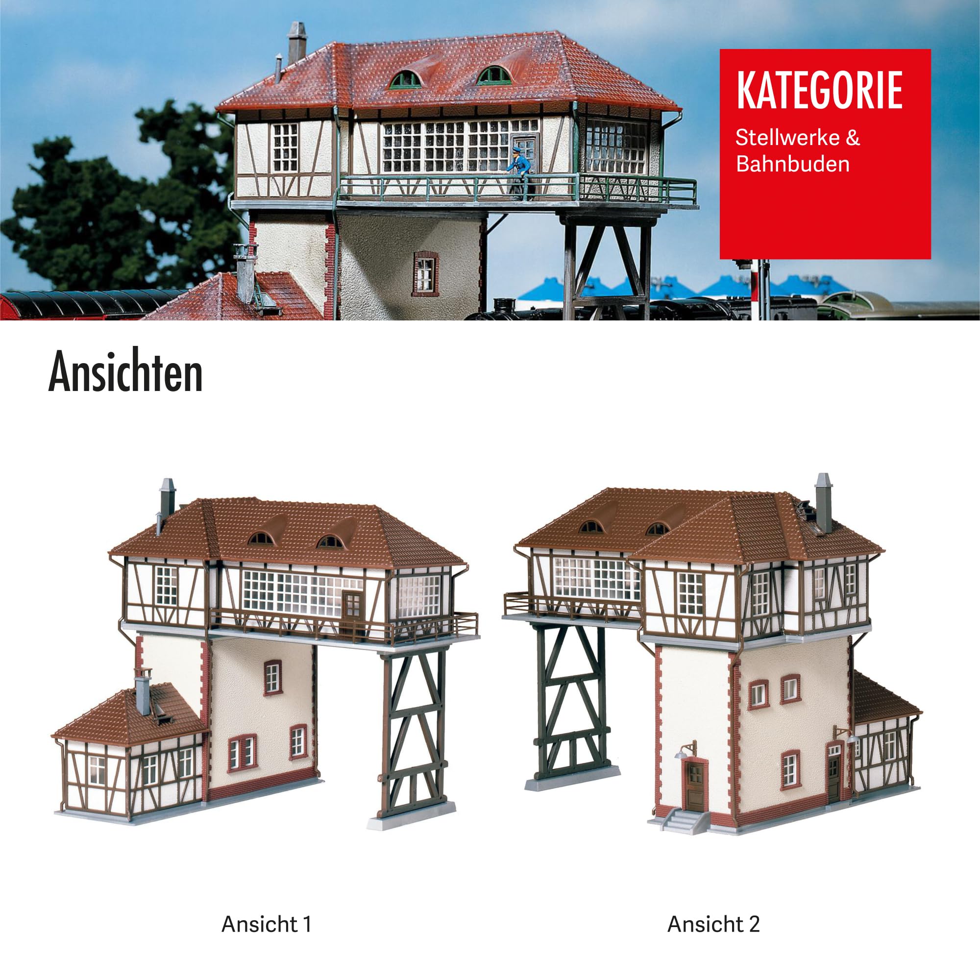 FALLER Reiterstellwerk Modellbausatz mit 133 Einzelteilen 179 x 168 x 160 mm I Modelleisenbahn Zubehör H0 Gebäude I Modelleisenbahn H0 Stellwerk, Divers