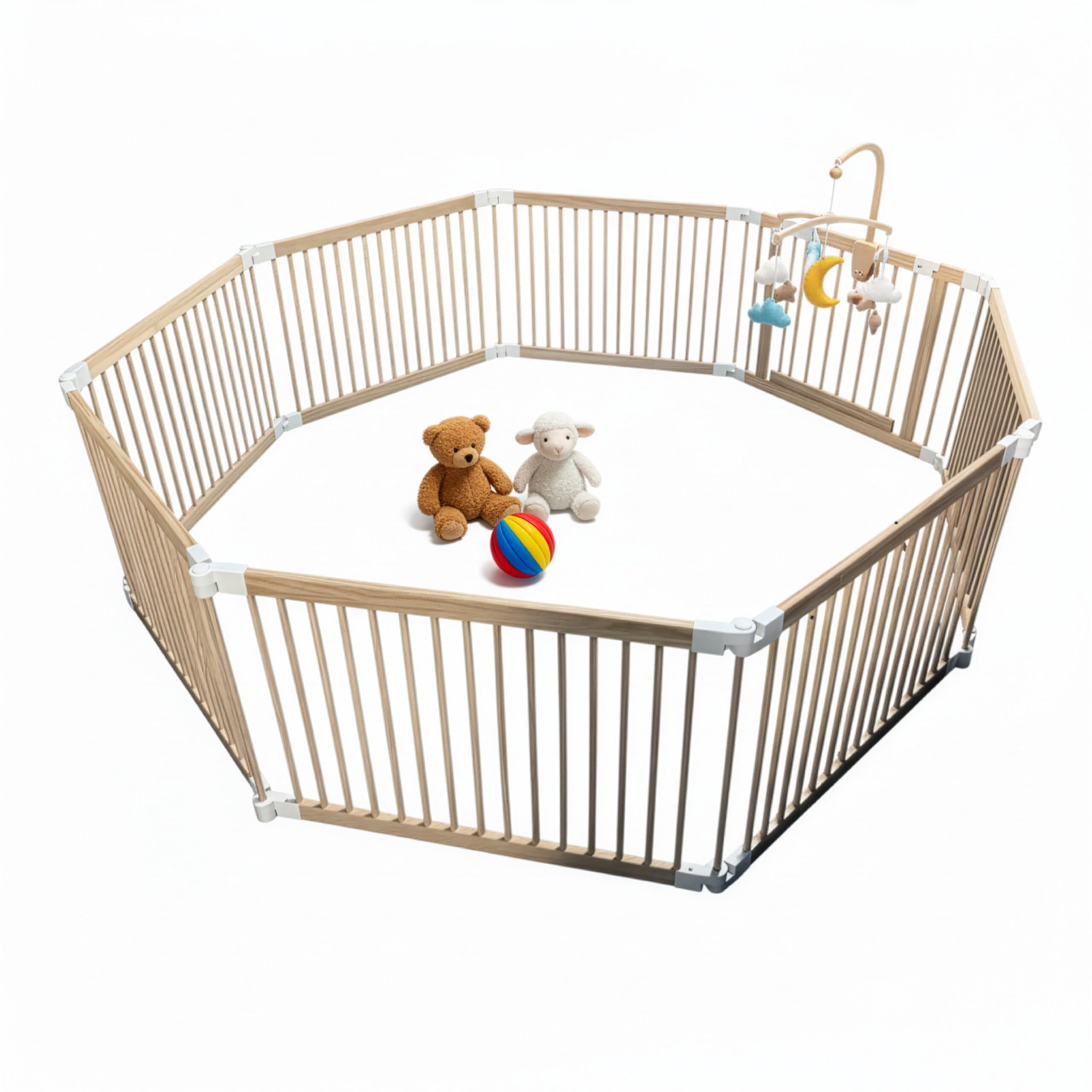 Relaxdays Laufstall Baby, Flexibles Laufgitter mit Tür, 8 Panel HxB: 61 x 84,5 cm, sichere Spielecke, Kiefernholz, Natur