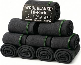 Wool Camping Blanket – 70% Wool Heavy-Duty Military Style Throw, Warm & Washable, Fire Retardant Cover for Emergency, Surv... Price In India