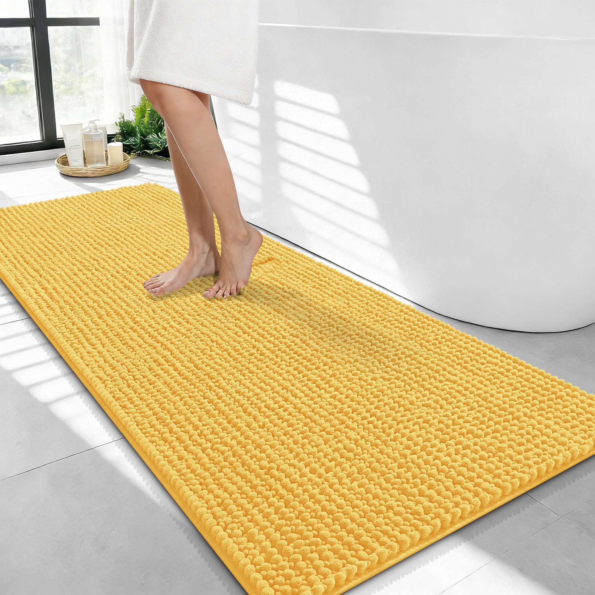 OLANLY Thick Chenille Bathroom Runner Rugs Mats 44x24, Yellow