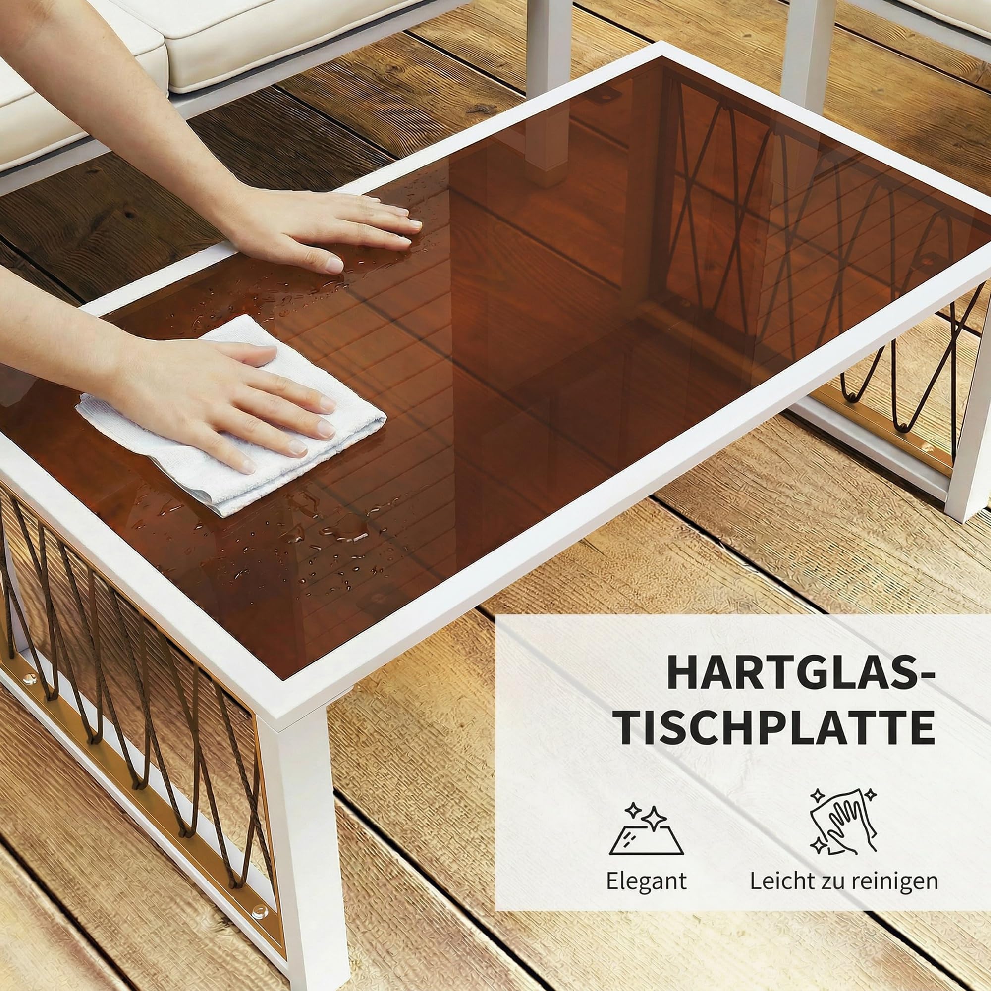 Outsunny Gartenmöbel Set 4-Teilig Polyrattan für 4 Personen Cremeweiß | Lounge-Set mit Zweisitzer, 2 Sessel, Glastisch, Abnehmbare Kissen, Rutschfeste Matte, Balkonmöbel Sitzgruppe