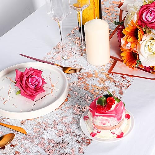 Miniatura 5 de Newwiee Camino de mesa metálico con purpurina de 11 pulgadas x 164 pies, rollo de camino de mesa de malla fina con tijeras y regla suave, decoración